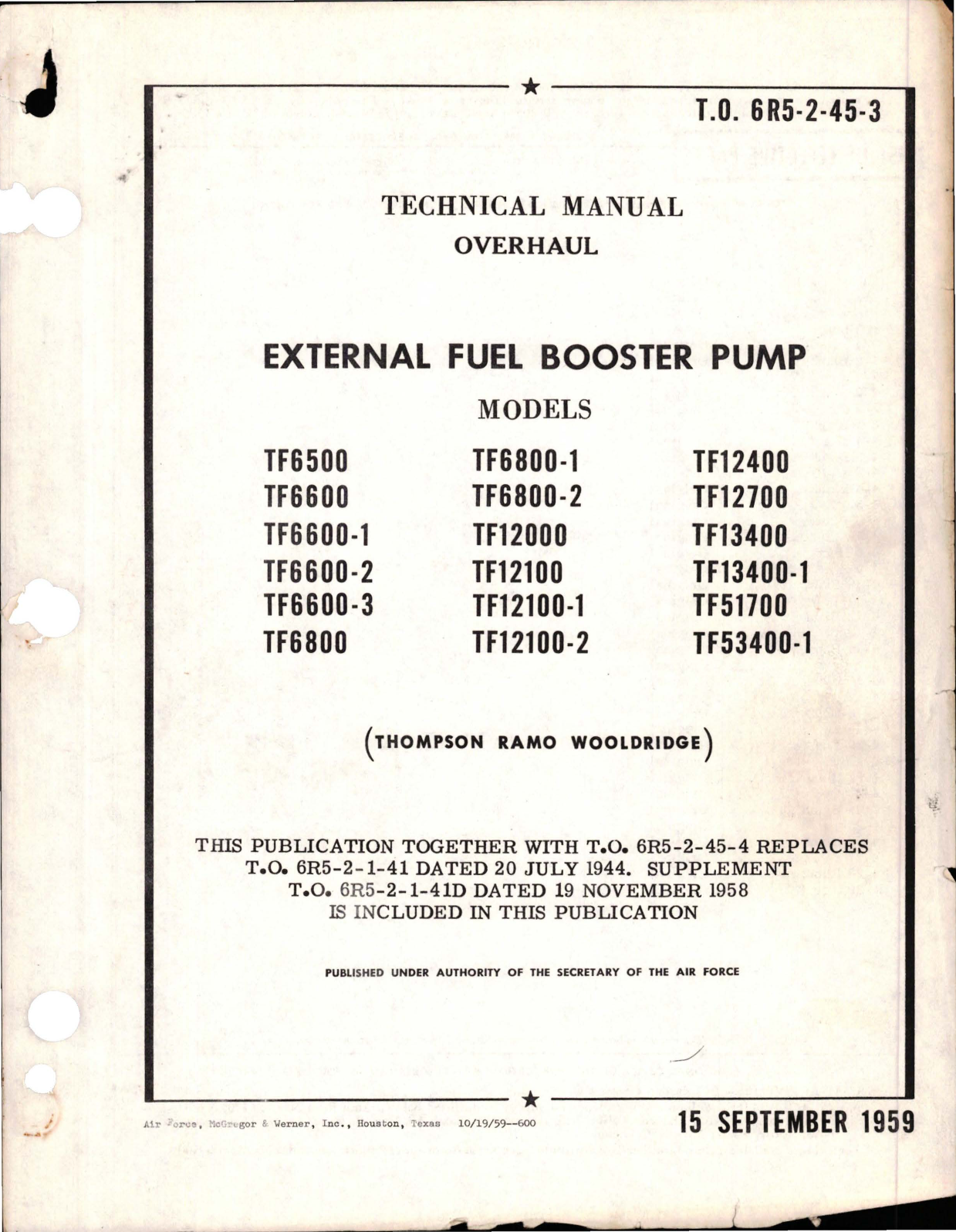 Sample page 1 from AirCorps Library document: Overhaul for External Fuel Booster Pump