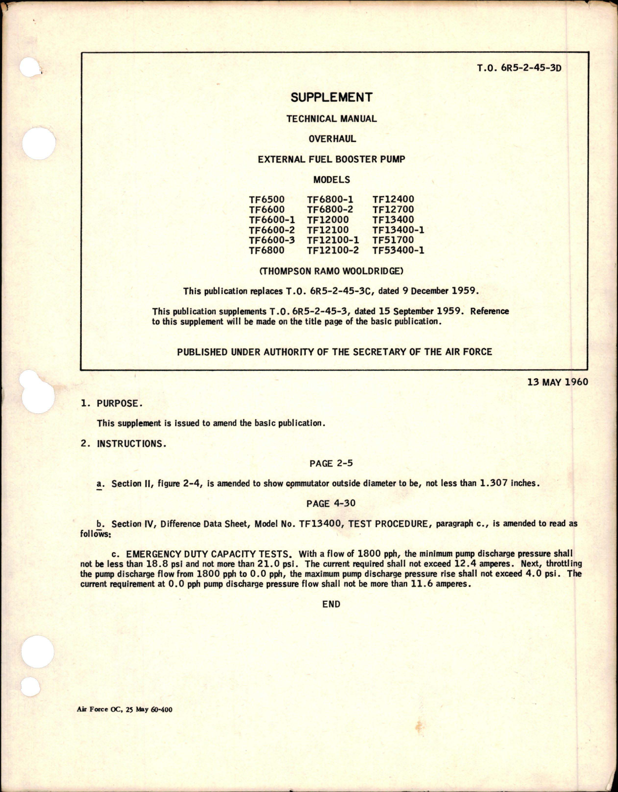 Sample page 1 from AirCorps Library document: Supplement to Overhaul for External Fuel Booster Pump