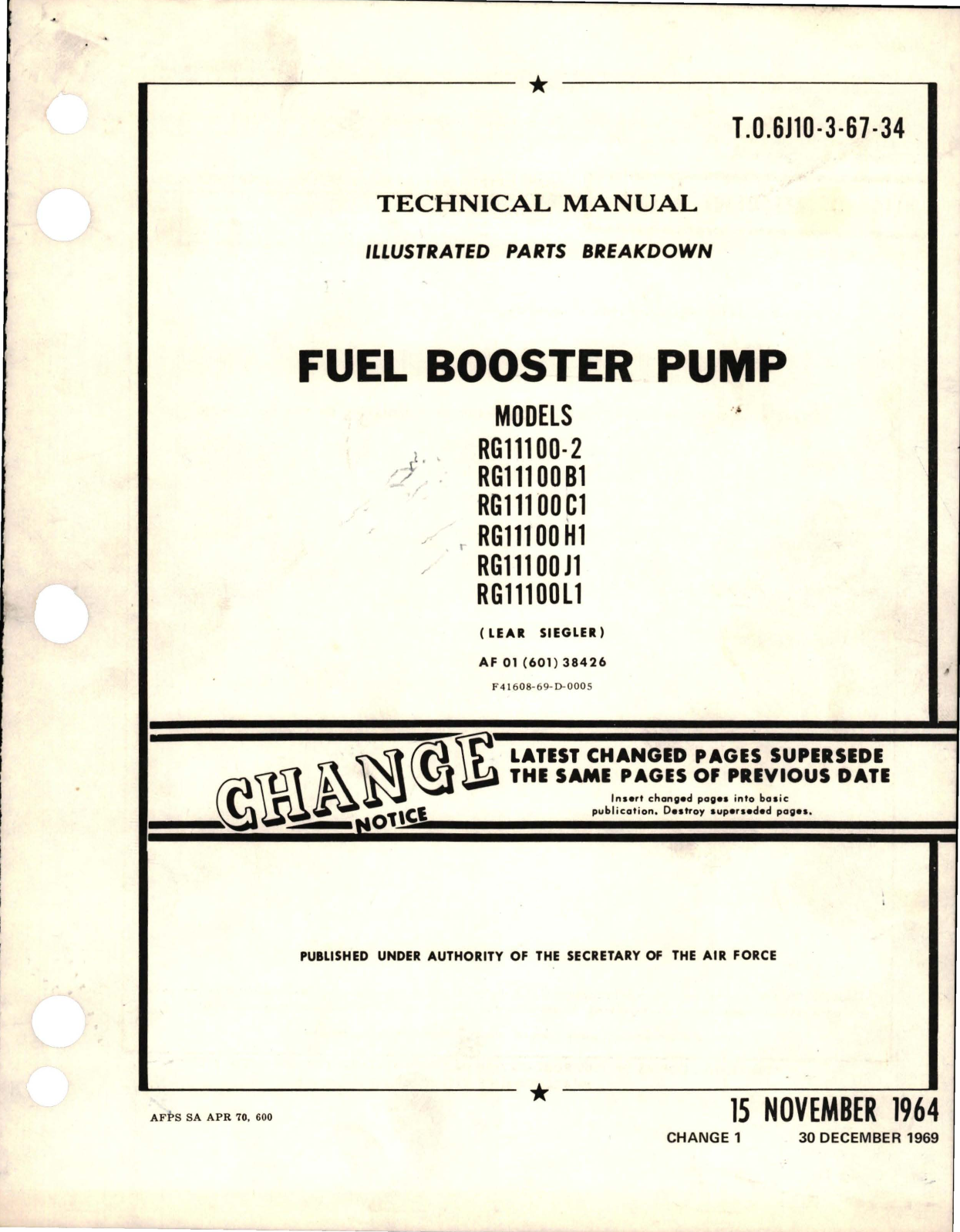 Sample page 1 from AirCorps Library document: Change to Illustrated Parts Breakdown for Fuel Booster Pump