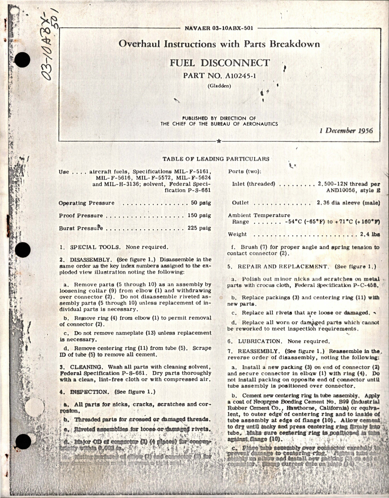 Sample page 1 from AirCorps Library document: Overhaul Instructions with Parts Breakdown for Fuel Disconnect - Part A10245-1