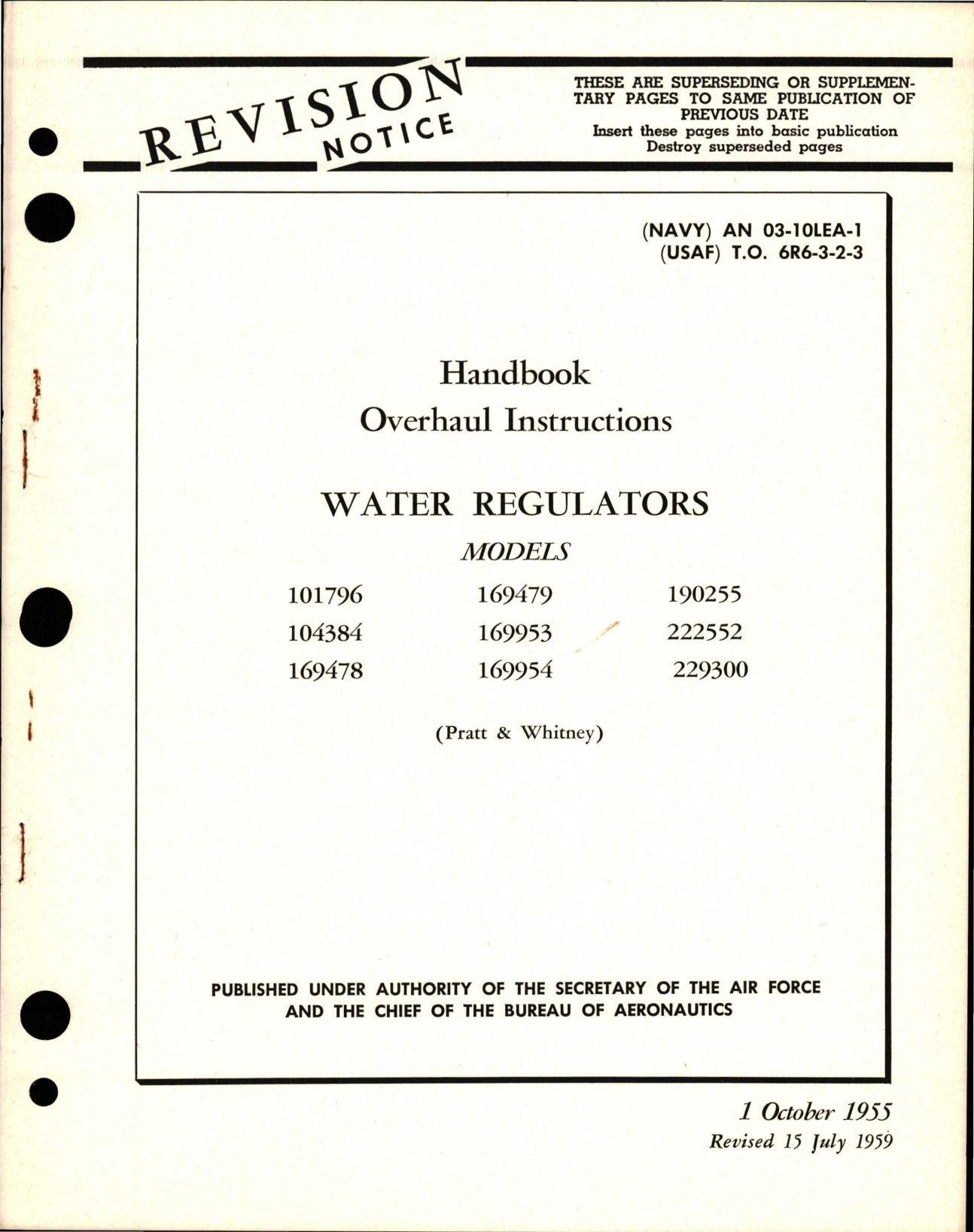 Sample page 1 from AirCorps Library document: Overhaul Instructions for Water Regulators