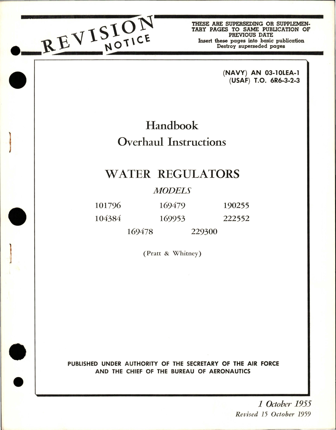 Sample page 1 from AirCorps Library document: Overhaul Instructions for Water Regulators