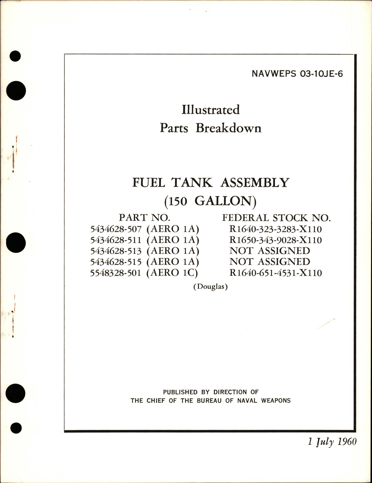 Sample page 1 from AirCorps Library document: Illustrated Parts Breakdown for Fuel Tank Assembly - 150 Gallon