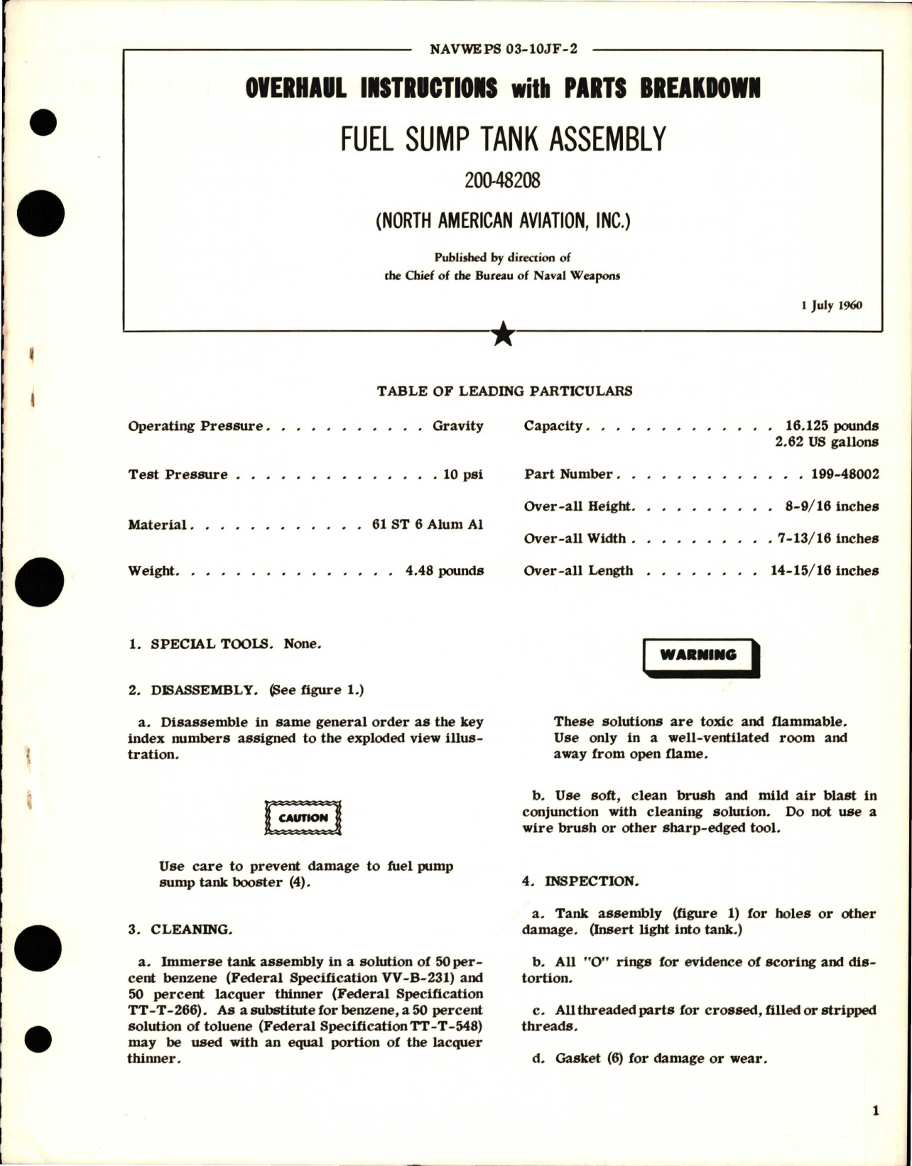Sample page 1 from AirCorps Library document: Overhaul Instructions with Parts Breakdown for Fuel Sump Tank Assembly - 200-48208 