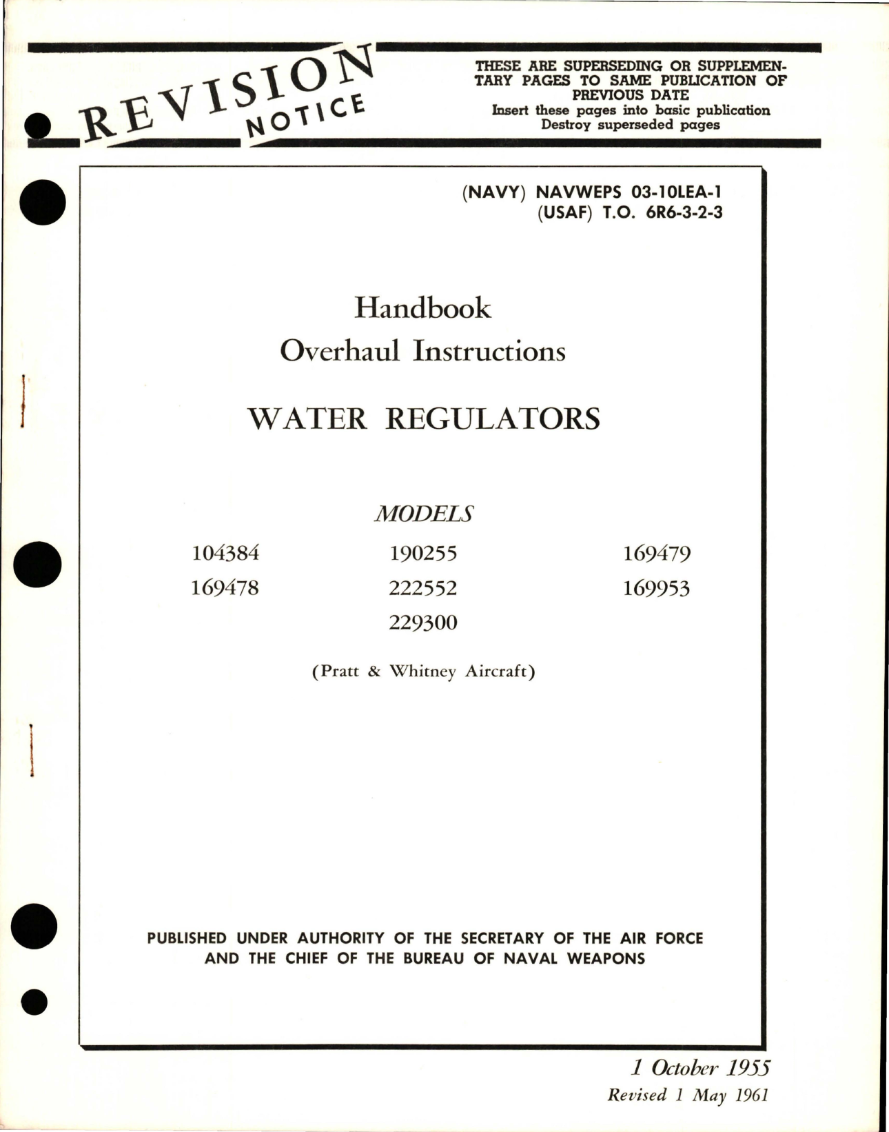 Sample page 1 from AirCorps Library document: Overhaul Instructions for Water Regulators 