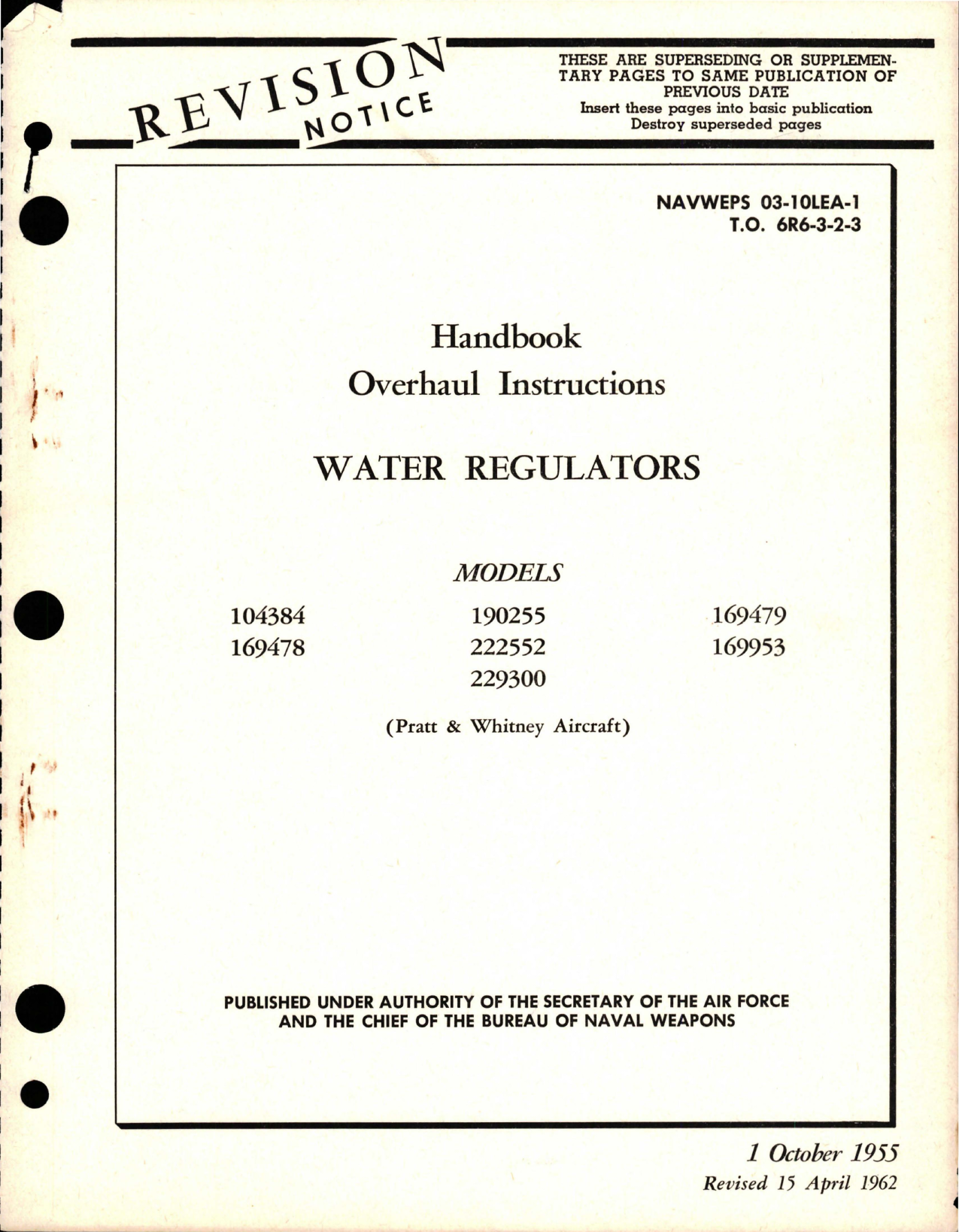 Sample page 1 from AirCorps Library document: Overhaul Instructions for Water Regulators