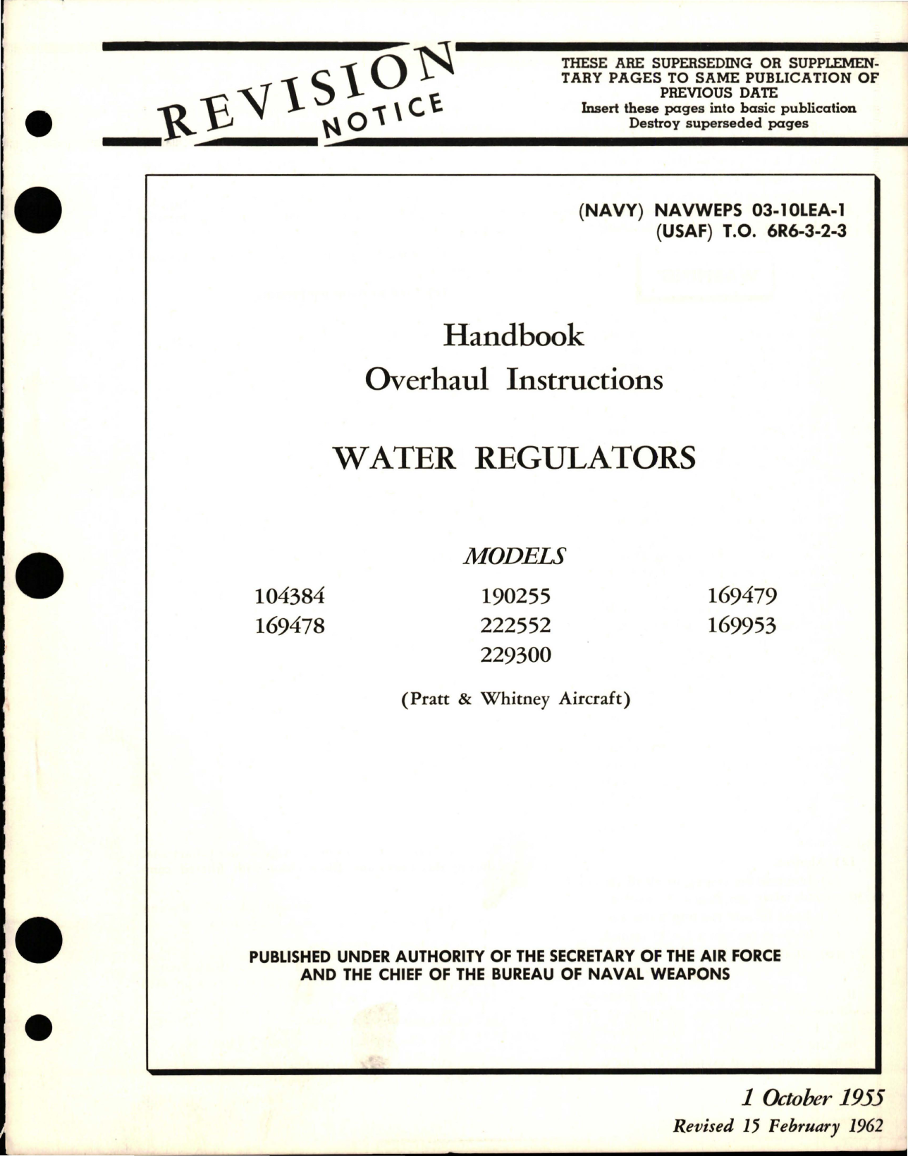 Sample page 1 from AirCorps Library document: Overhaul Instructions for Water Regulators