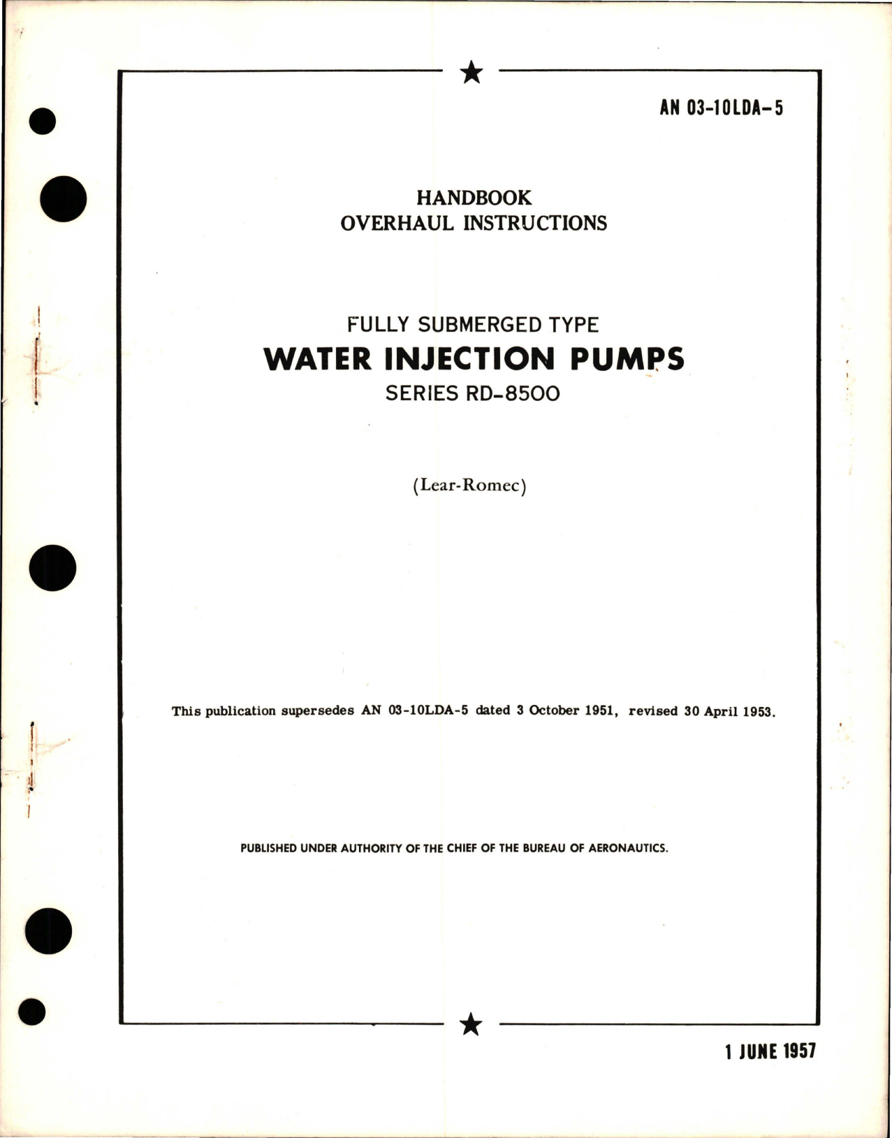 Sample page 1 from AirCorps Library document: Overhaul Instructions for Fully Submerged Type Water Injection Pumps - RD-8500 Series