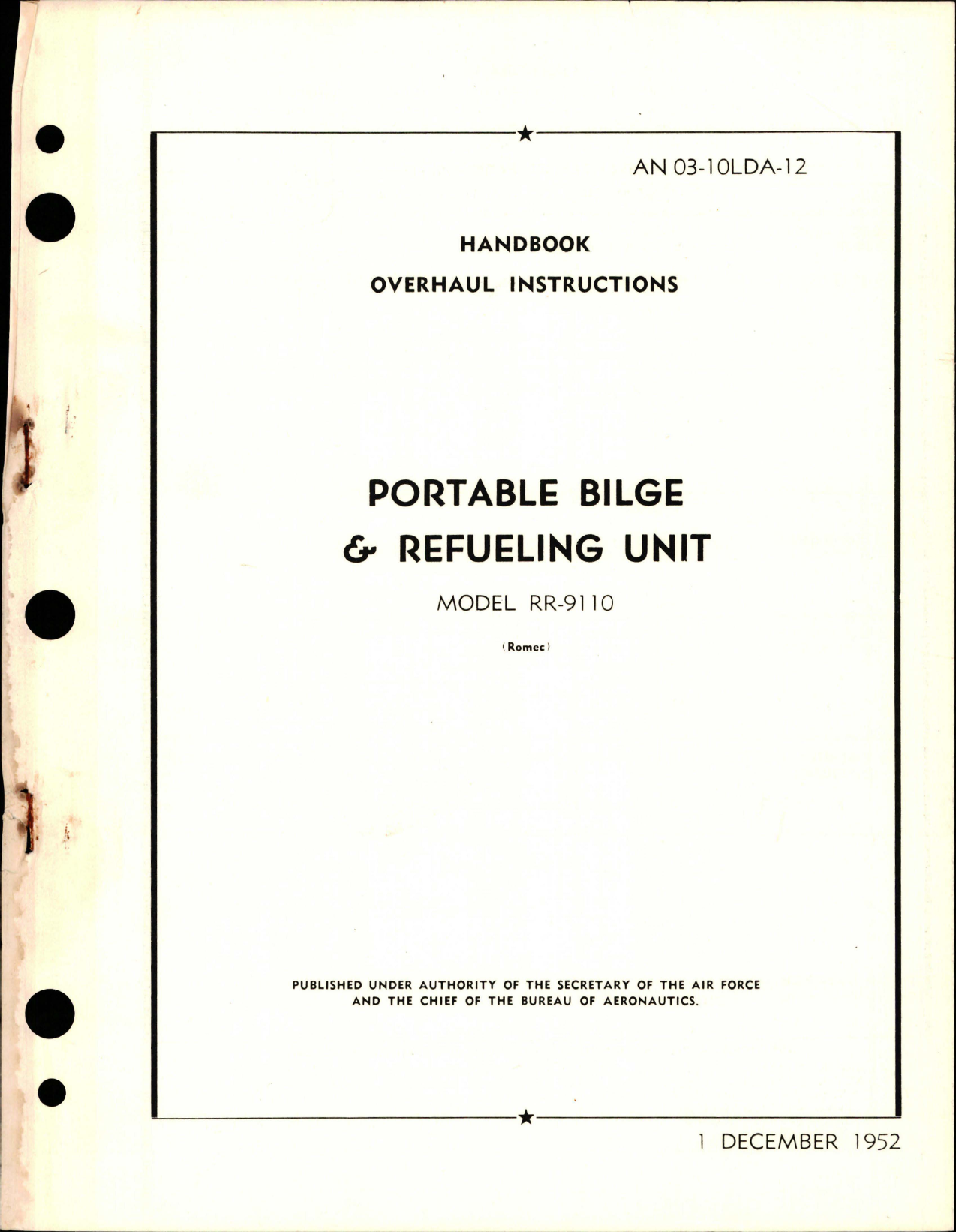 Sample page 1 from AirCorps Library document: Overhaul Instructions for Portable Bilge & Refueling Unit - Models RR-9110