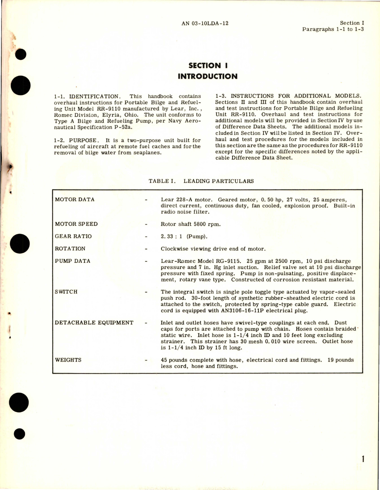 Sample page 5 from AirCorps Library document: Overhaul Instructions for Portable Bilge & Refueling Unit - Models RR-9110
