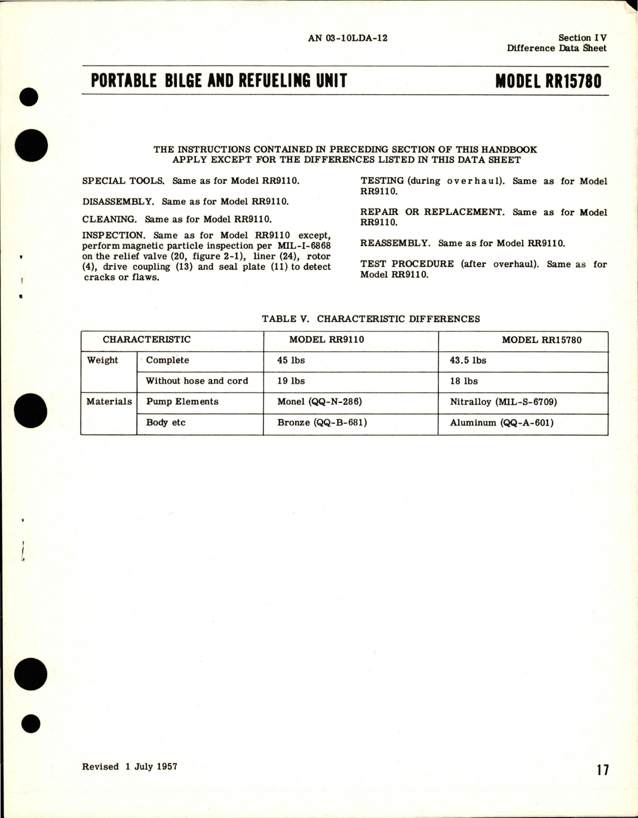 Sample page 5 from AirCorps Library document: Overhaul Instructions for Portable Bilge & Refueling Unit - Models RR-9110 and RR-15780