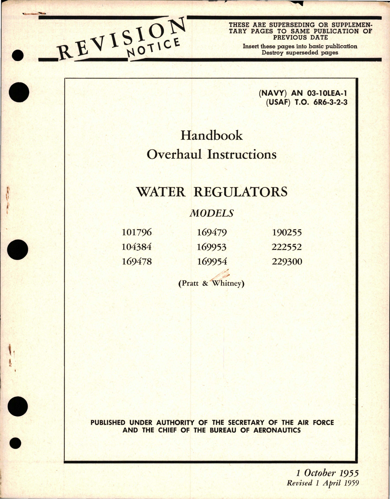 Sample page 1 from AirCorps Library document: Overhaul Instructions for Water Regulators