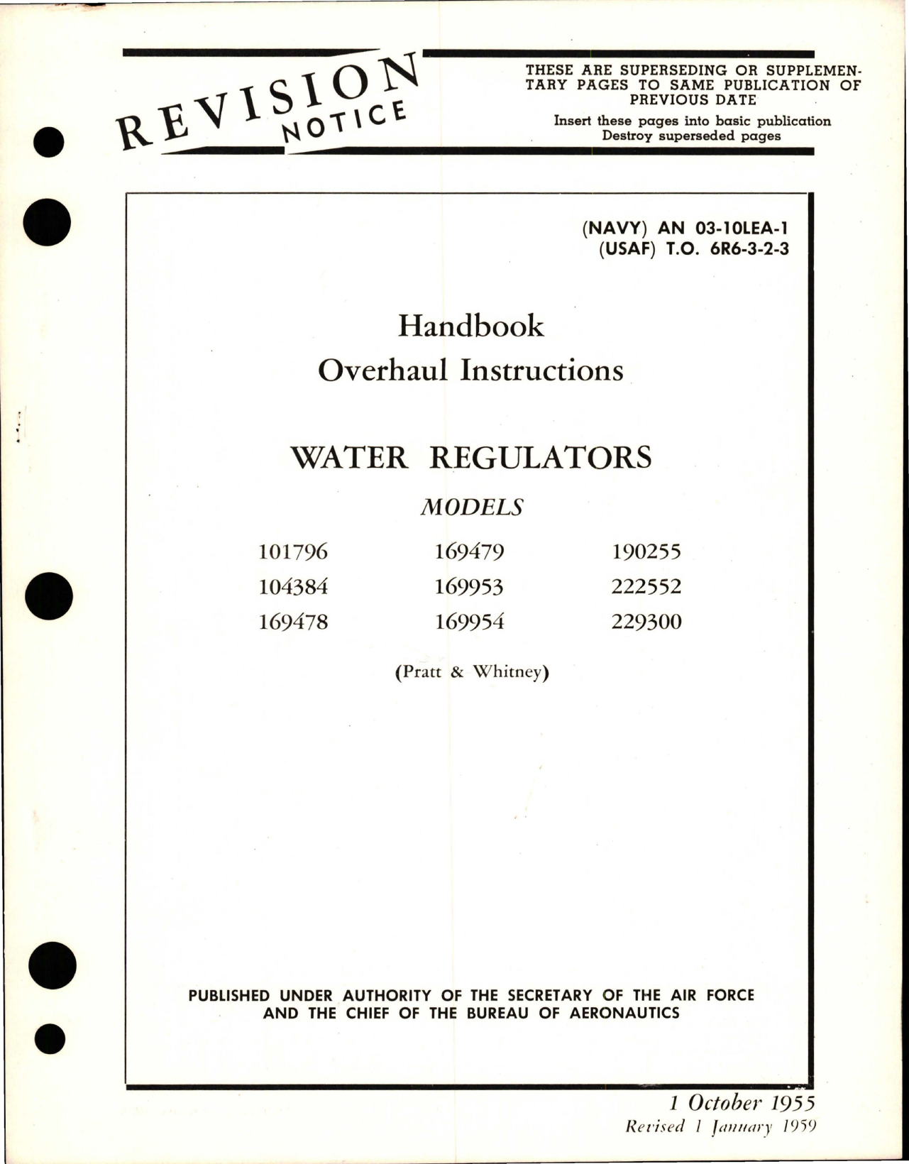 Sample page 1 from AirCorps Library document: Overhaul Instructions for Water Regulators 