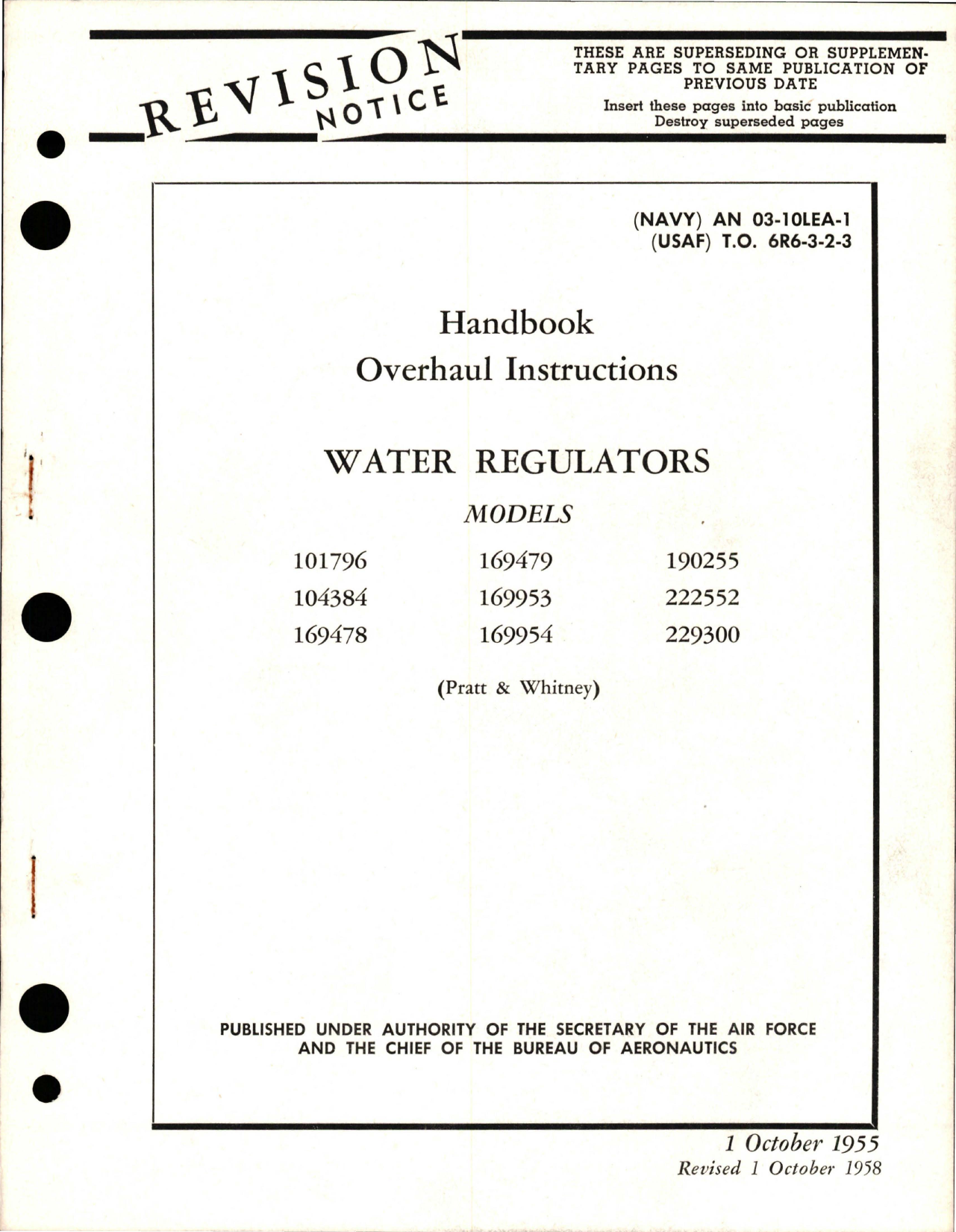 Sample page 1 from AirCorps Library document: Overhaul Instructions for Water Regulators