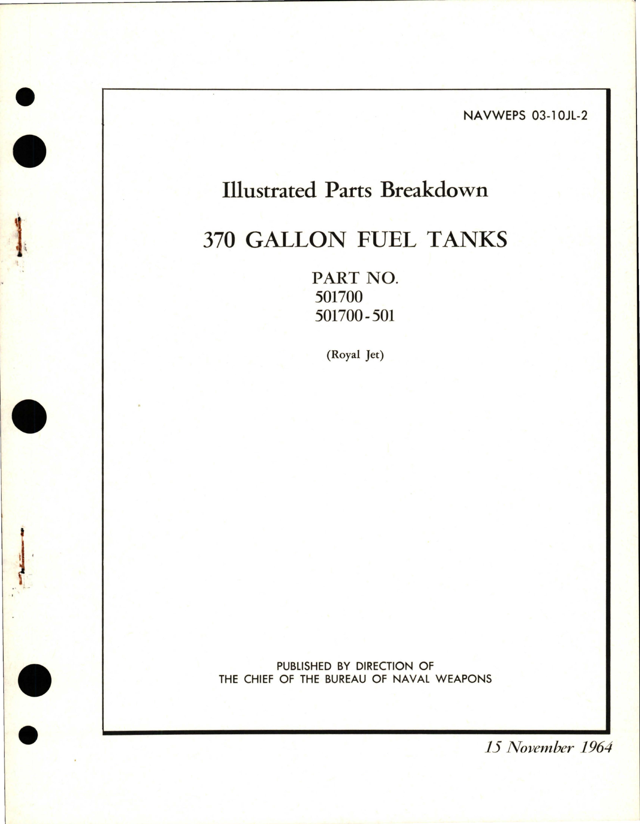 Sample page 1 from AirCorps Library document: Illustrated Parts Breakdown for 370 Gallon Fuel Tank - Parts 501700 and 501700-501
