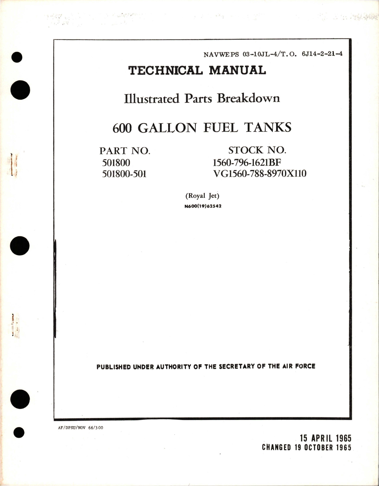 Sample page 1 from AirCorps Library document: Illustrated Parts Breakdown for 60 Gallon Fuel Tanks - Parts 501800 and 501800-501