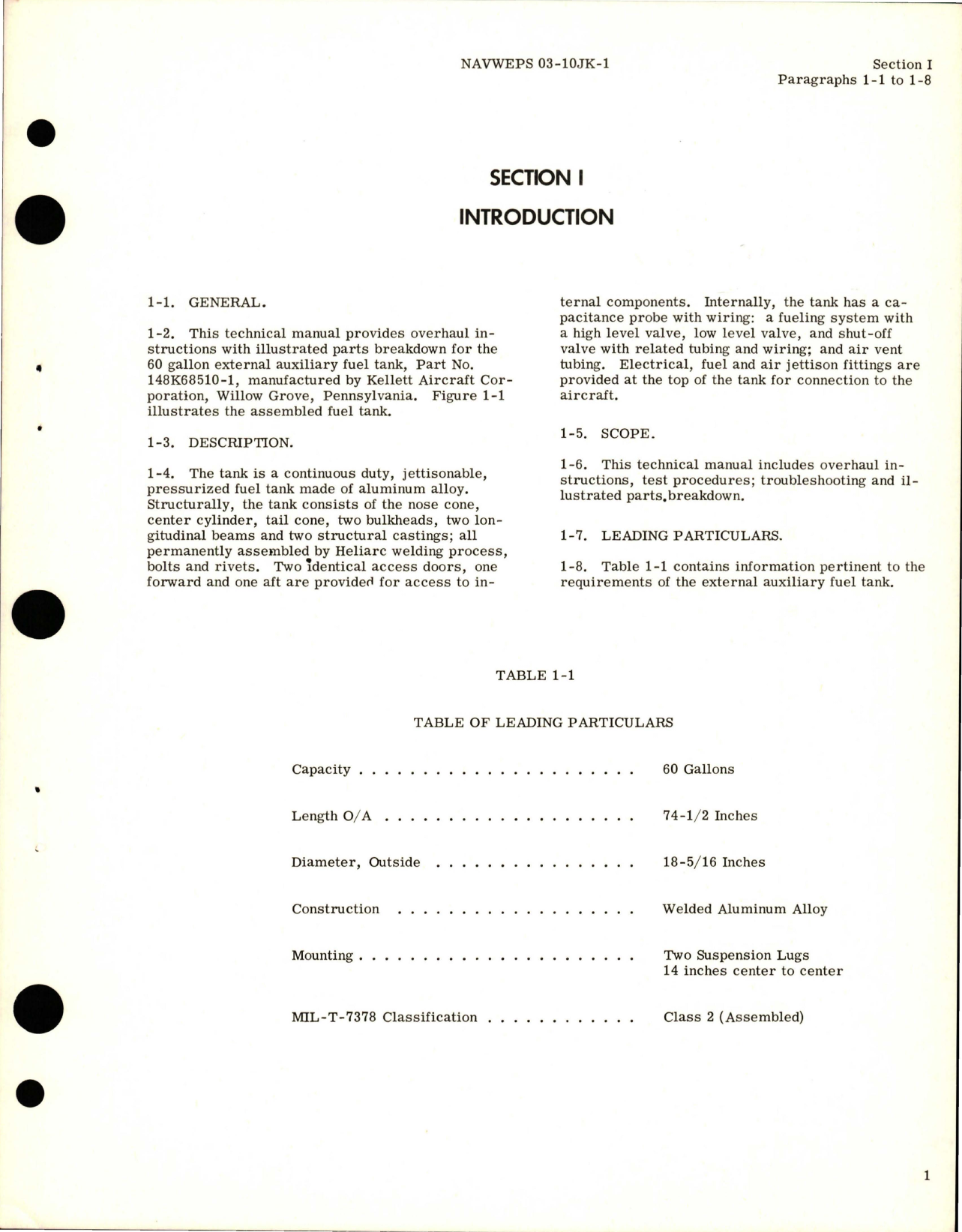 Sample page 5 from AirCorps Library document: Overhaul Instructions with Illustrated Parts Breakdown for External Auxiliary 60 Gal Fuel Tank - Model 148K68510-1