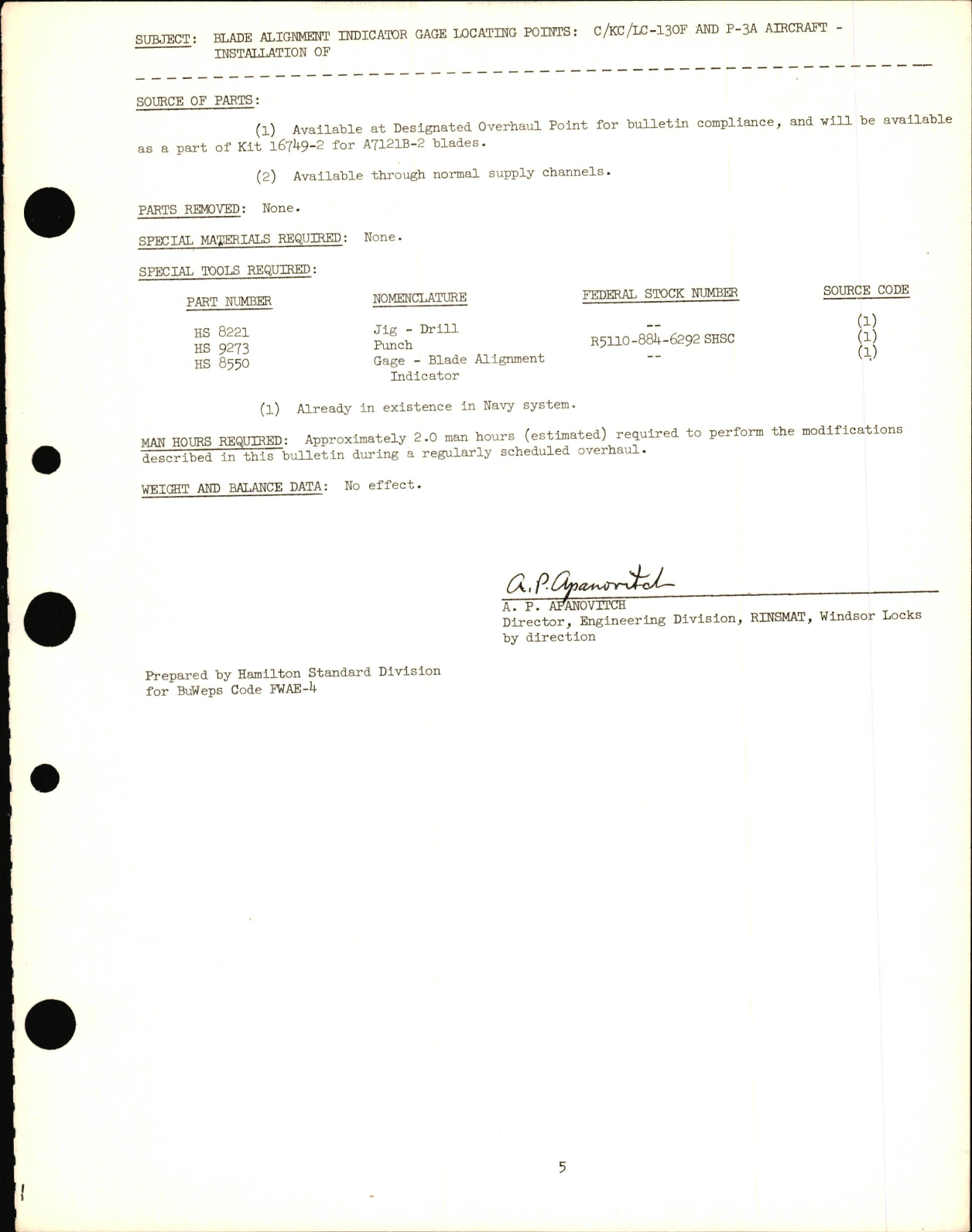 Sample page 5 from AirCorps Library document: Blade Alignment Indicator Gage Locating Points for Hamilton Standard Propellers on C/KC/LC-130F & P-3A Aircraft