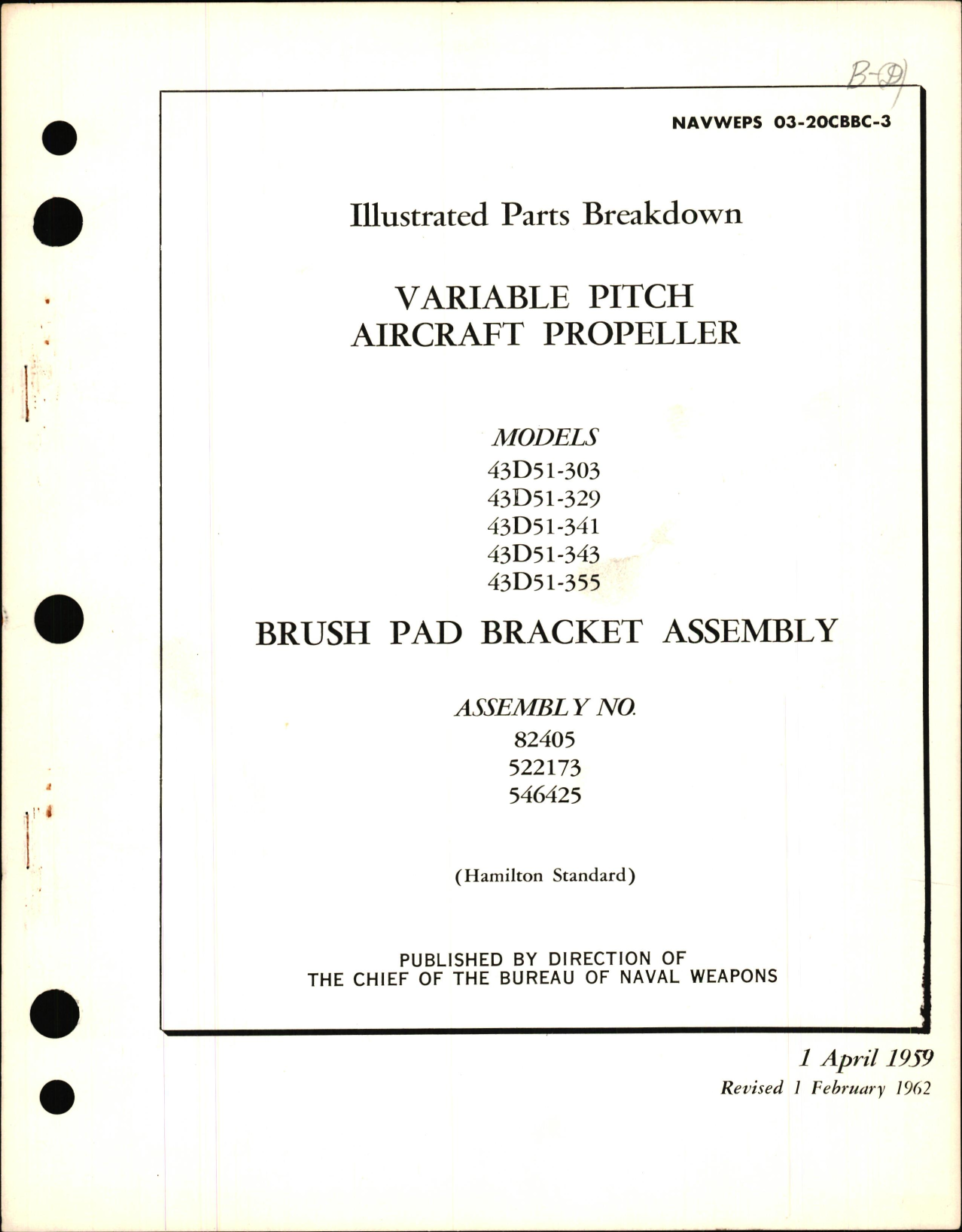 Sample page 1 from AirCorps Library document: Illustrated Parts Breakdown for Variable Pitch Aircraft Propeller Models & Brush Pad Bracket Assembly