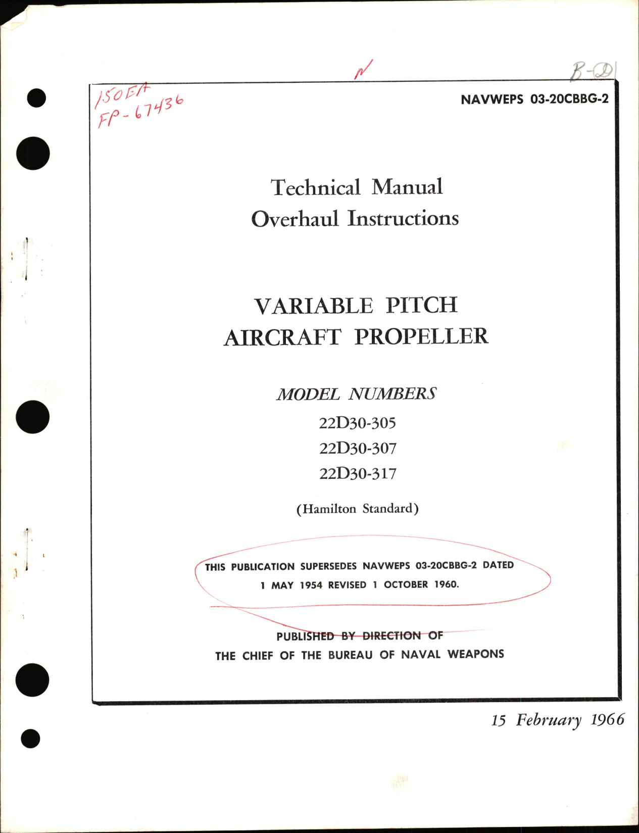 Sample page 1 from AirCorps Library document: Overhaul Instructions for Variable Pitch Aircraft Propeller Models 22D30-305, 22D30-307, 22D30-317