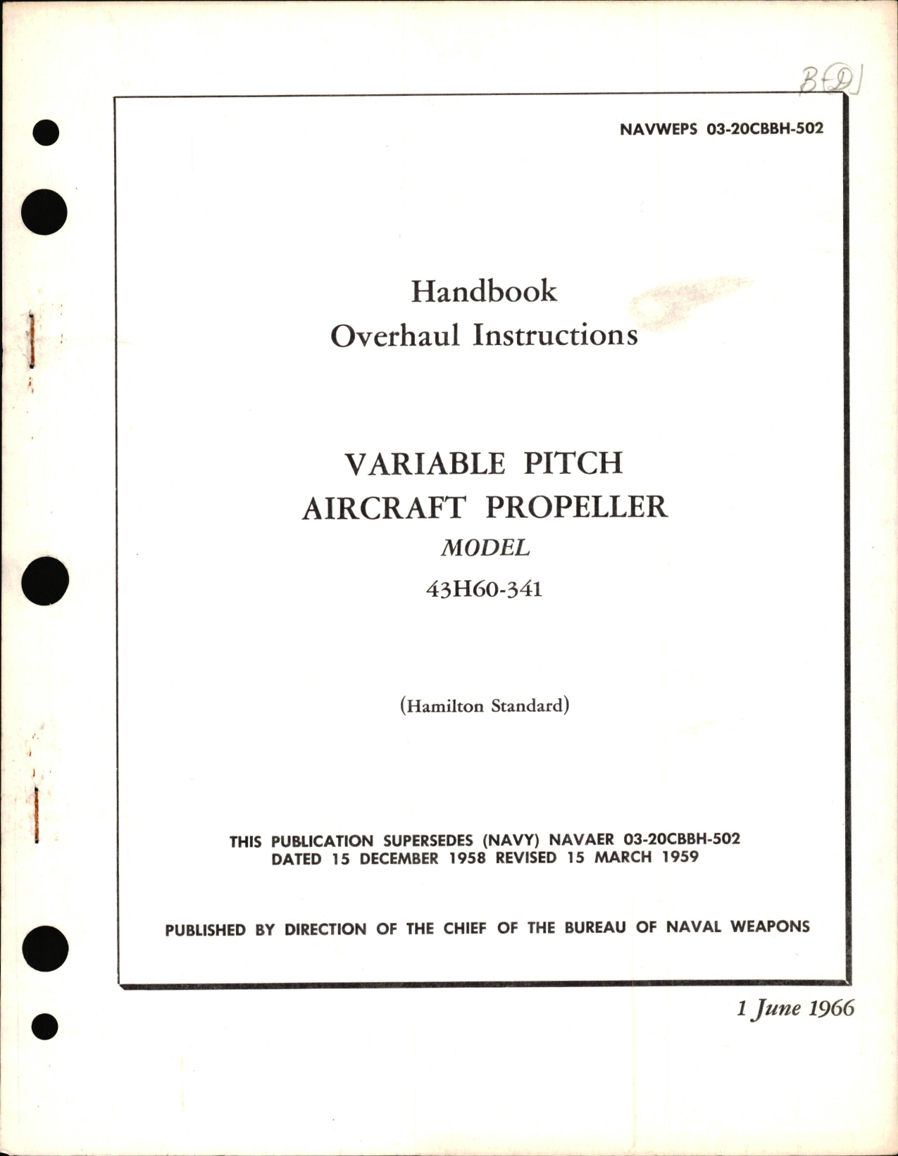Sample page 1 from AirCorps Library document: Overhaul Instructions for Variable Pitch Aircraft Propeller Model 432H60-341