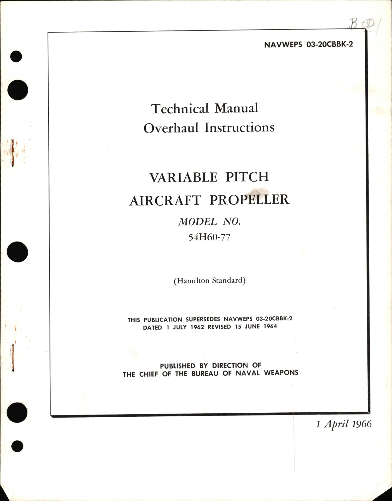 Sample page 1 from AirCorps Library document: Overhaul Instructions for Variable Pitch Aircraft Propeller Model 54H60-77