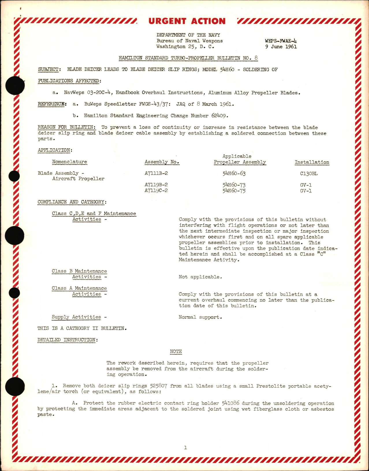Sample page 1 from AirCorps Library document: Soldering of Blade Deicer Leads to Blade Deicer Slip Rings on Model 54H60, 