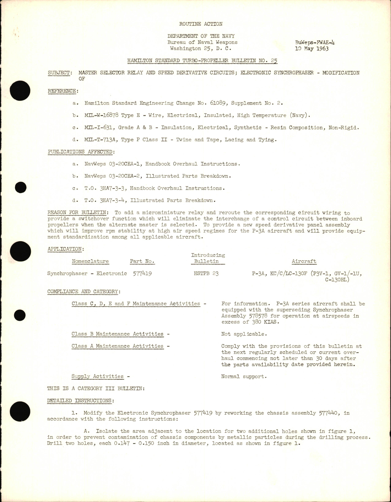 Sample page 1 from AirCorps Library document: Modification of Master Selector Relay & Speed Derivative Circuity on Electronic Synchophaser