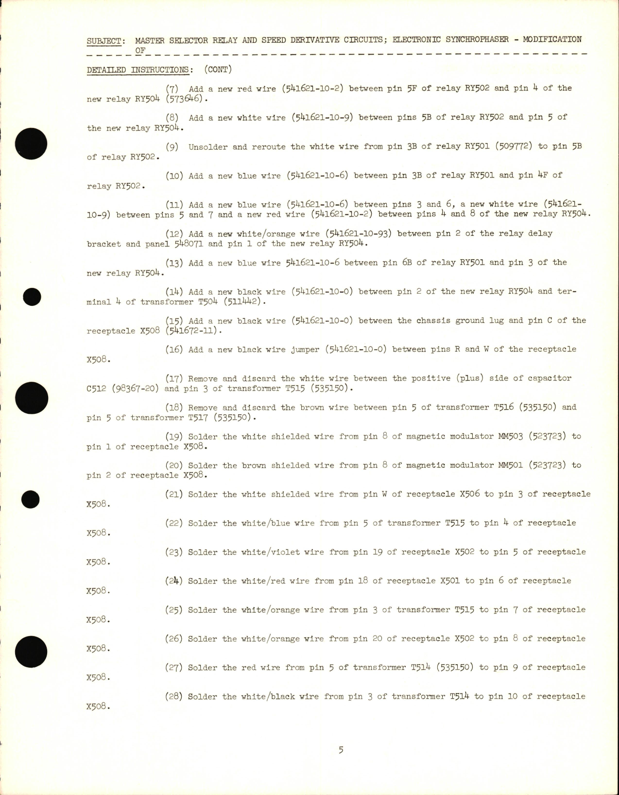 Sample page 5 from AirCorps Library document: Modification of Master Selector Relay & Speed Derivative Circuity on Electronic Synchophaser