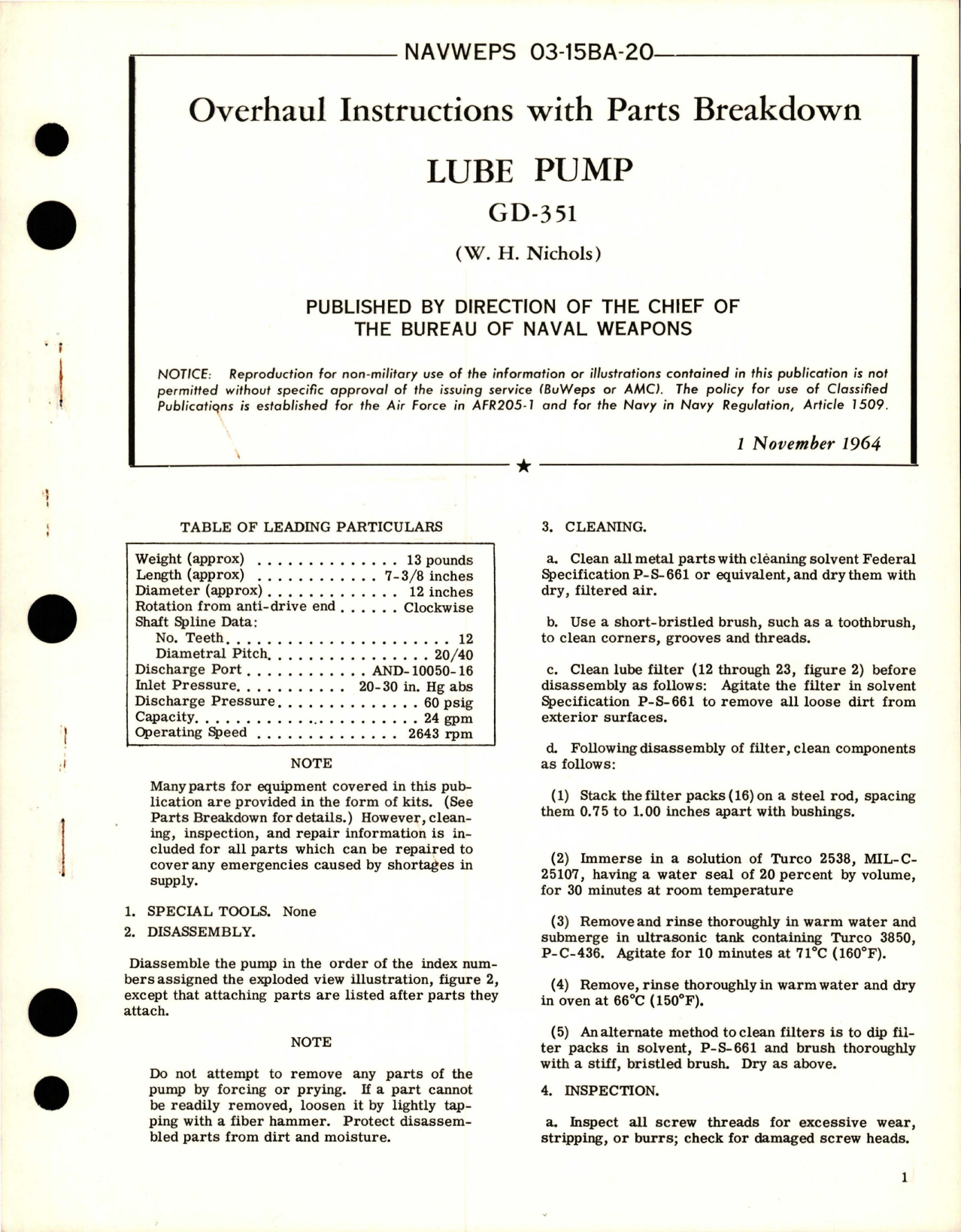 Sample page 1 from AirCorps Library document: Overhaul Instructions with Parts Breakdown for Lube Pump - GD-351