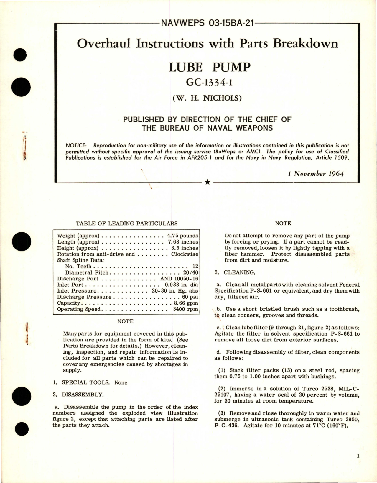 Sample page 1 from AirCorps Library document: Overhaul Instructions with Parts Breakdown for Lube Pump - GC-1334-1