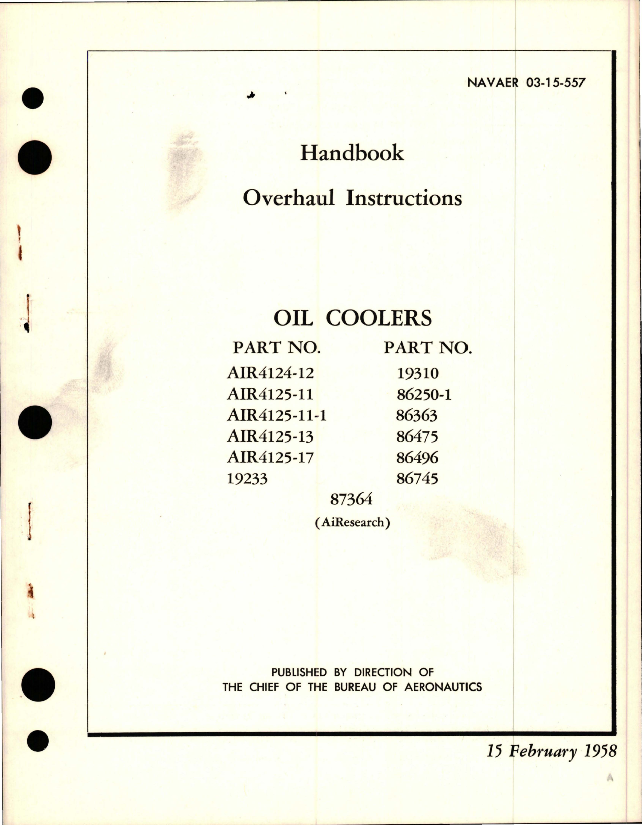 Sample page 1 from AirCorps Library document: Overhaul Instructions for Oil Coolers
