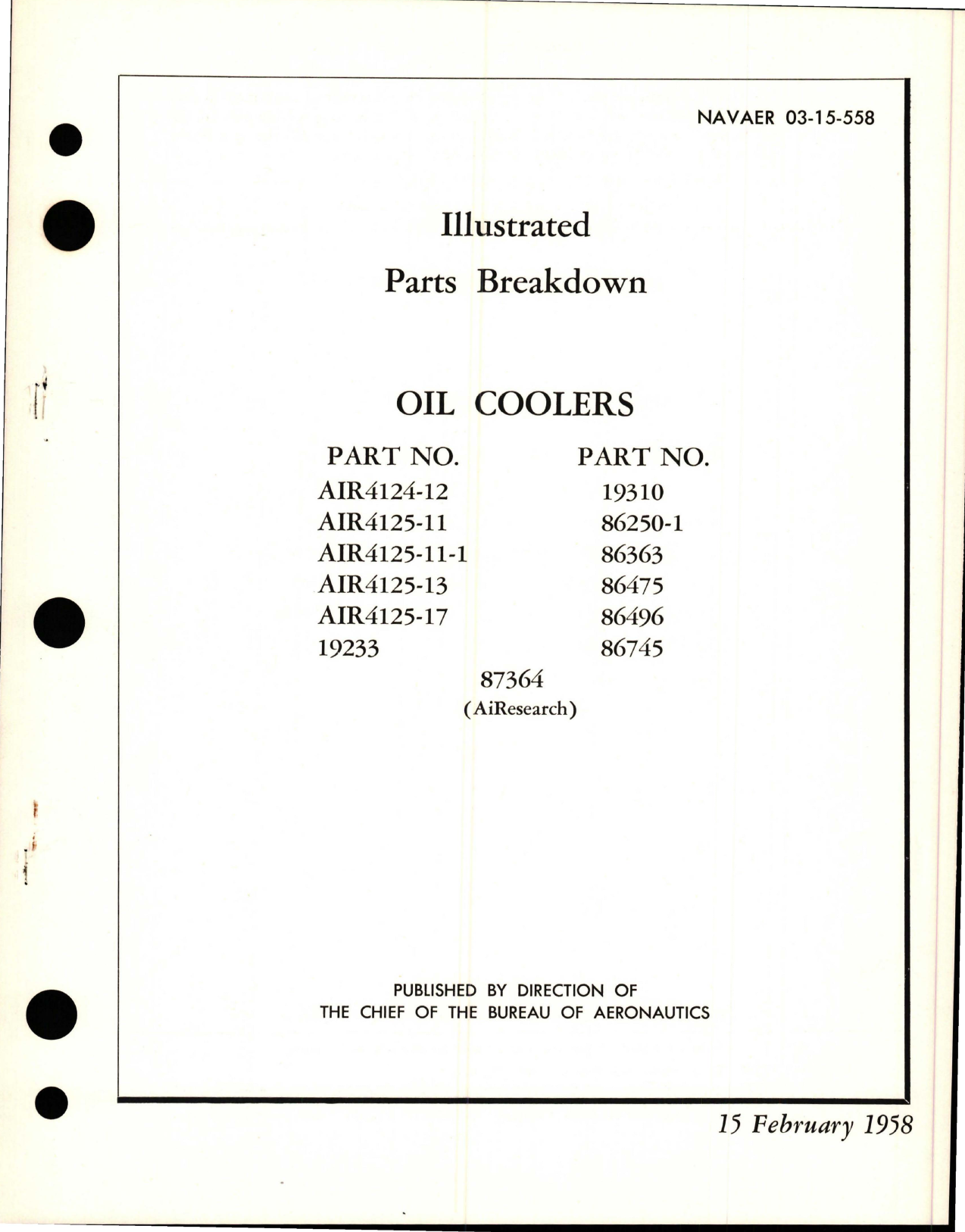 Sample page 1 from AirCorps Library document: Illustrated Parts Breakdown for Oil Coolers