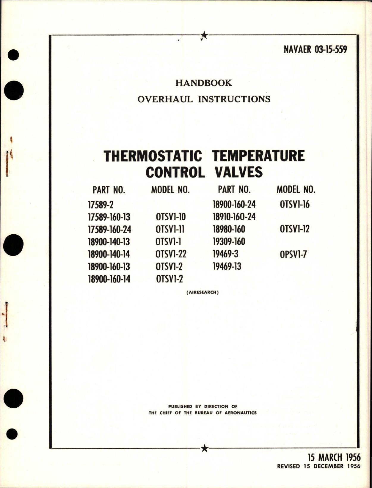 Sample page 1 from AirCorps Library document: Overhaul Instructions for Thermostatic Temperature Control Valves