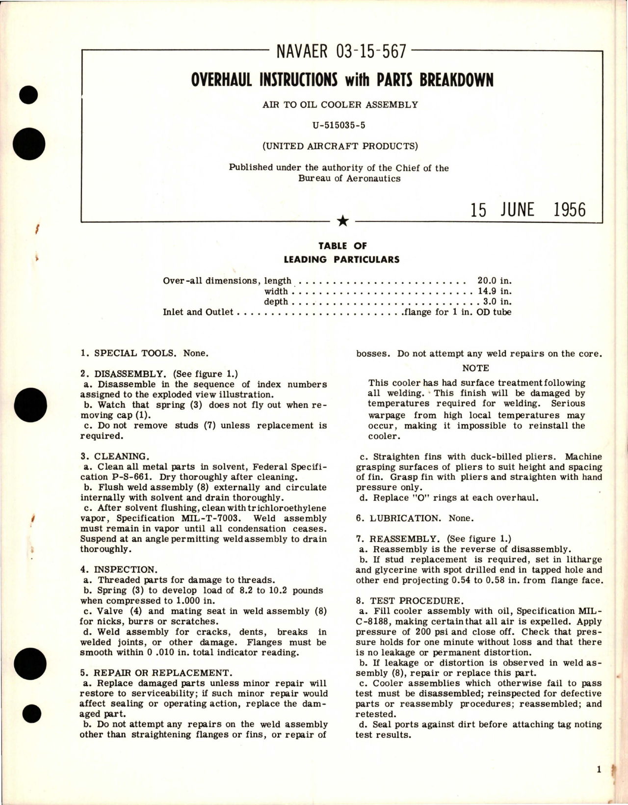 Sample page 1 from AirCorps Library document: Overhaul Instructions with Parts for Air to Oil Cooler Assembly - U-515035-5