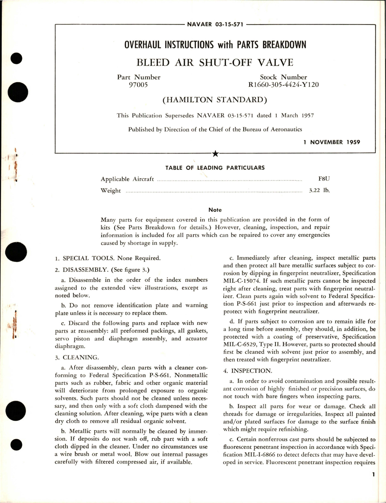 Sample page 1 from AirCorps Library document: Overhaul Instructions with Parts for Bleed Air Shut Off Valve - Part 97005