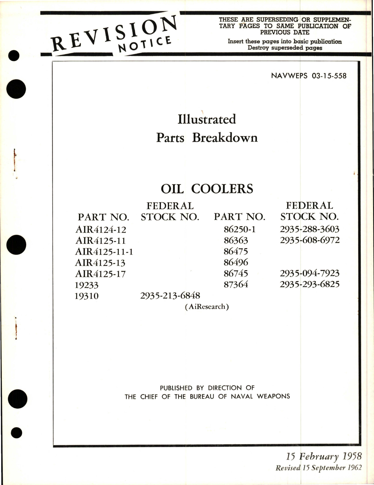 Sample page 1 from AirCorps Library document: Parts Breakdown for Oil Coolers