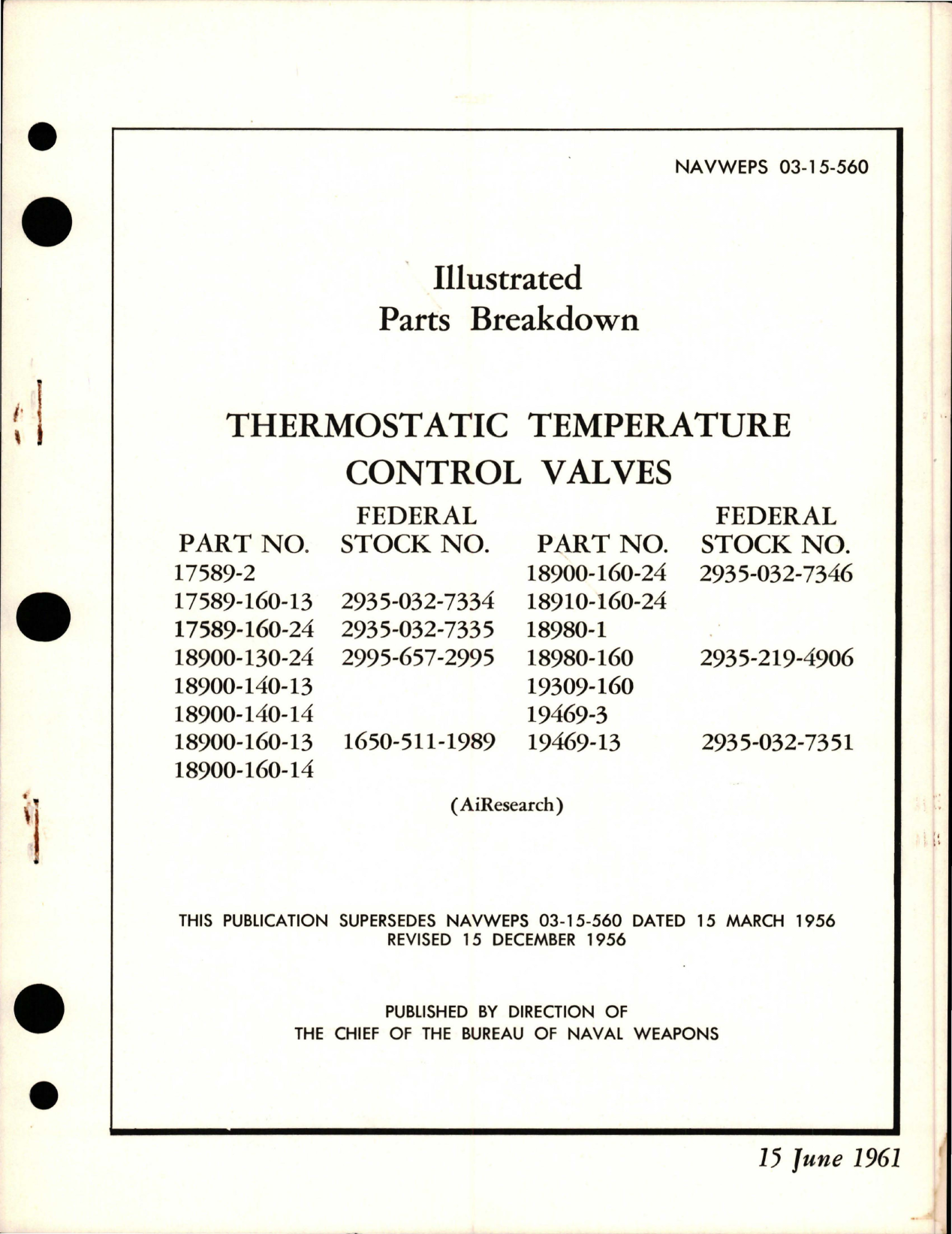 Sample page 1 from AirCorps Library document: Parts Breakdown for Thermostatic Temperature Control Valves