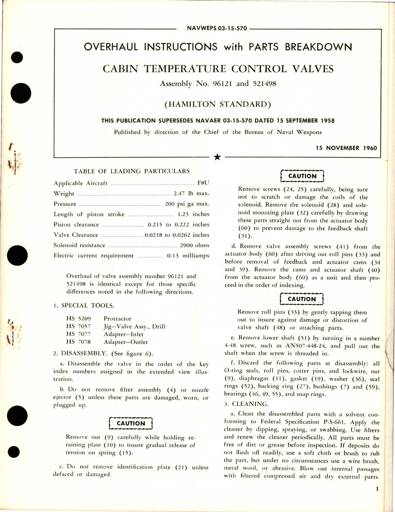Sample page 1 from AirCorps Library document: Overhaul Instructions with Parts for Cabin Temperature Control Valves - Assembly 96121 and 521498