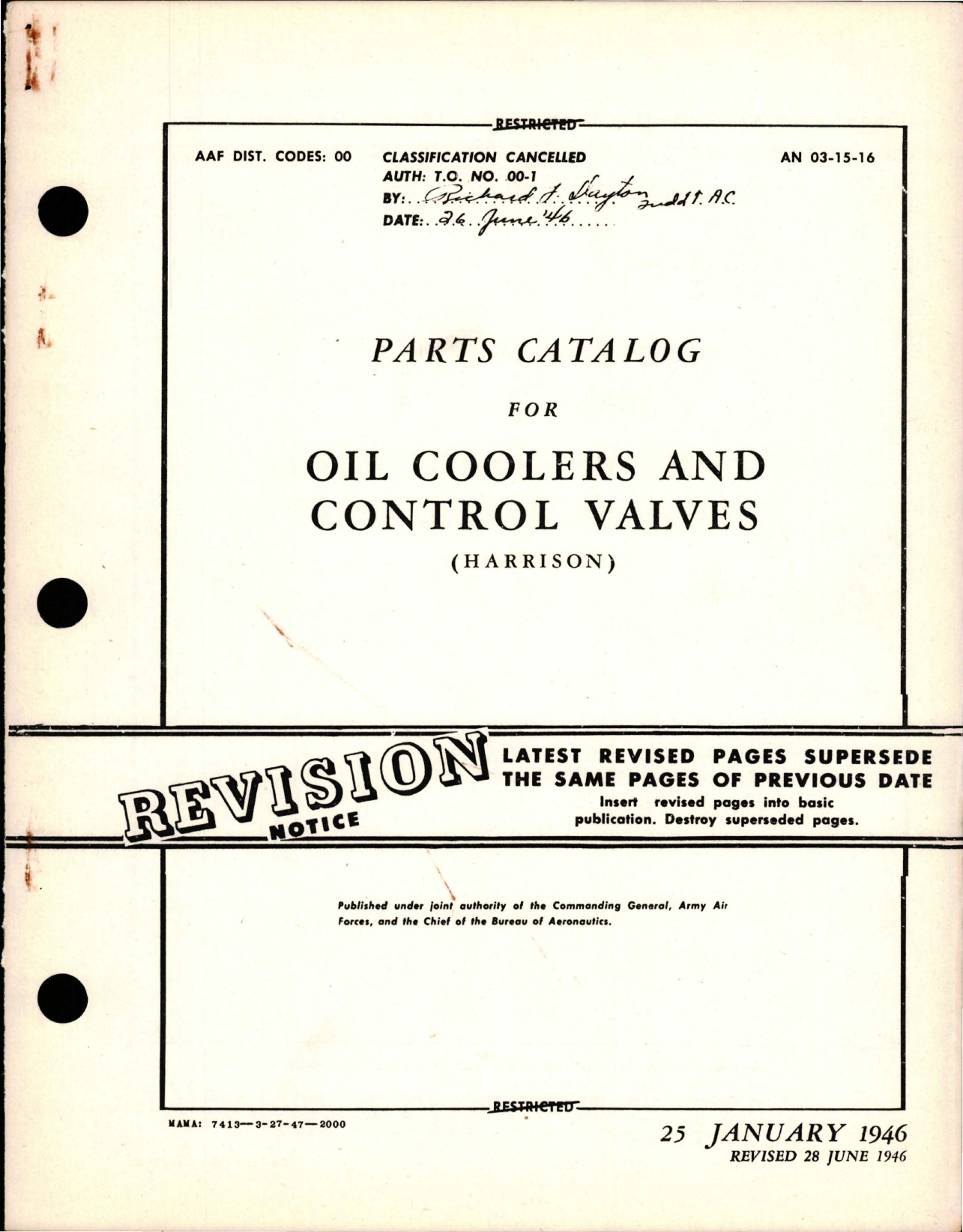 Sample page 1 from AirCorps Library document: Parts Catalog for Oil Coolers and Control Valves