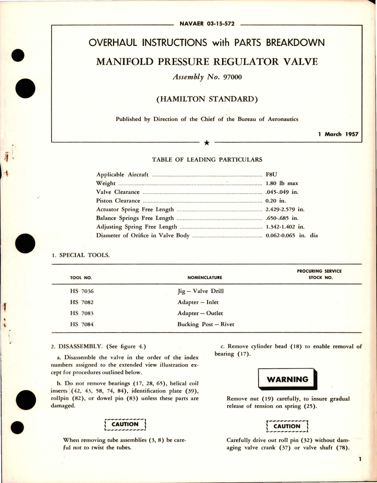 Sample page 1 from AirCorps Library document: Overhaul Instructions with Parts for Manifold Pressure Regulator Valve - Assembly No. 97000