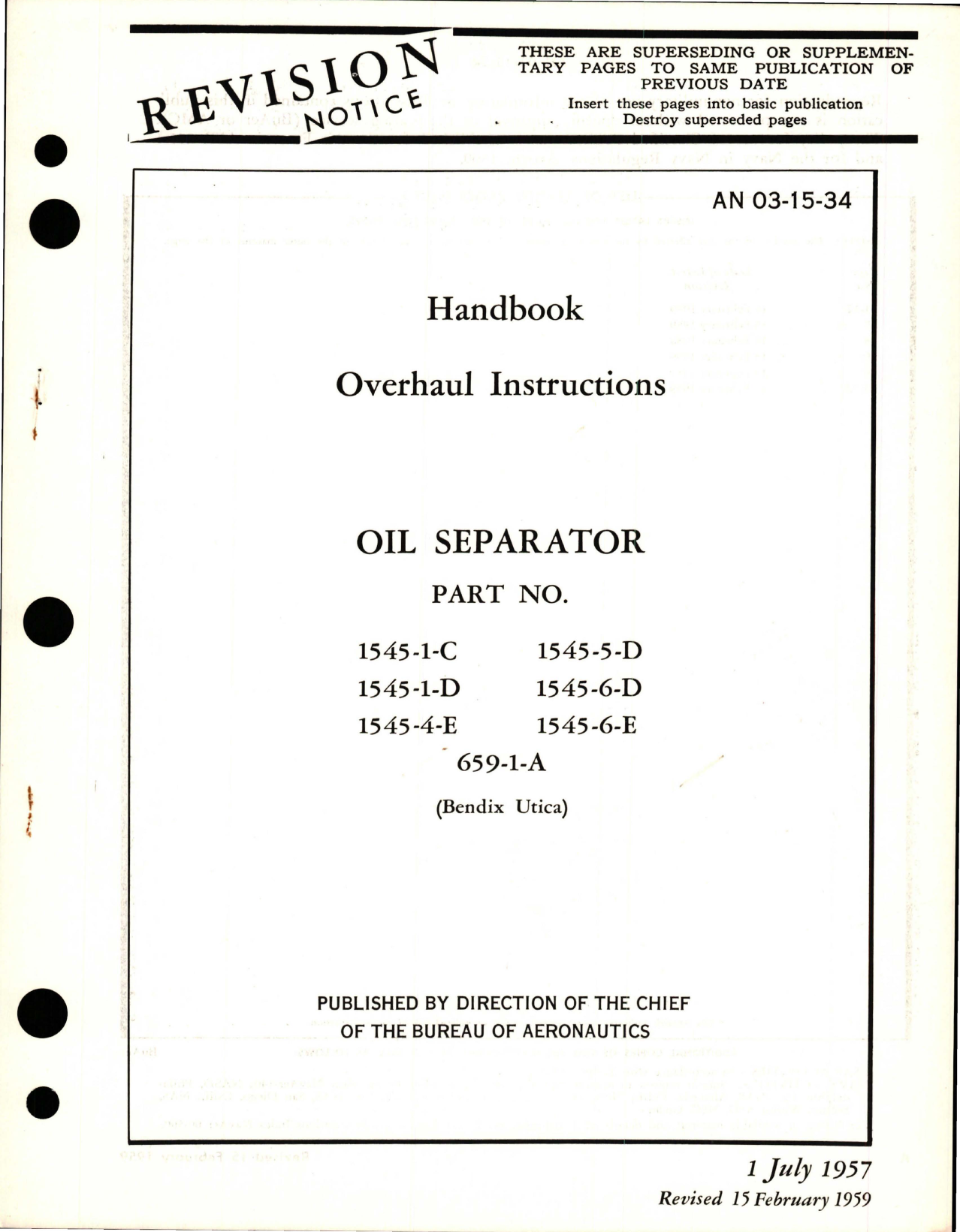 Sample page 1 from AirCorps Library document: Overhaul Instructions for Oil Separator