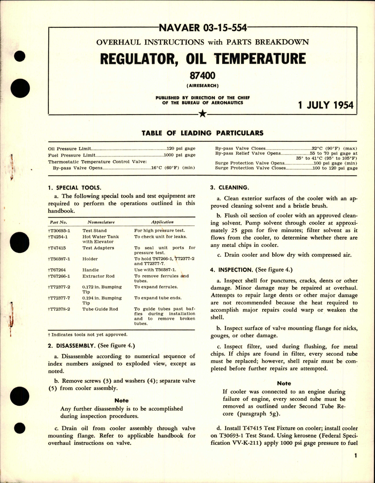 Sample page 1 from AirCorps Library document: Overhaul Instructions with Parts for Oil Temperature Regulator - 87400