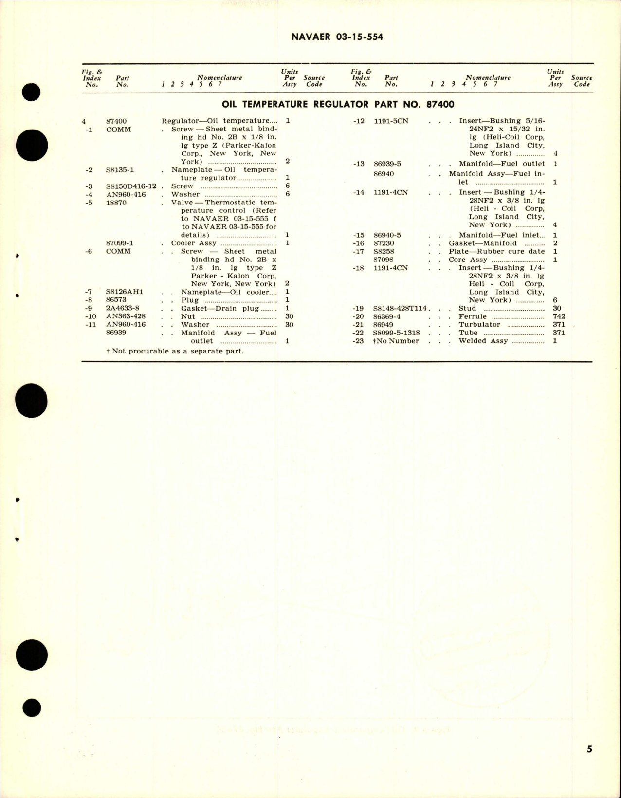 Sample page 5 from AirCorps Library document: Overhaul Instructions with Parts for Oil Temperature Regulator - 87400