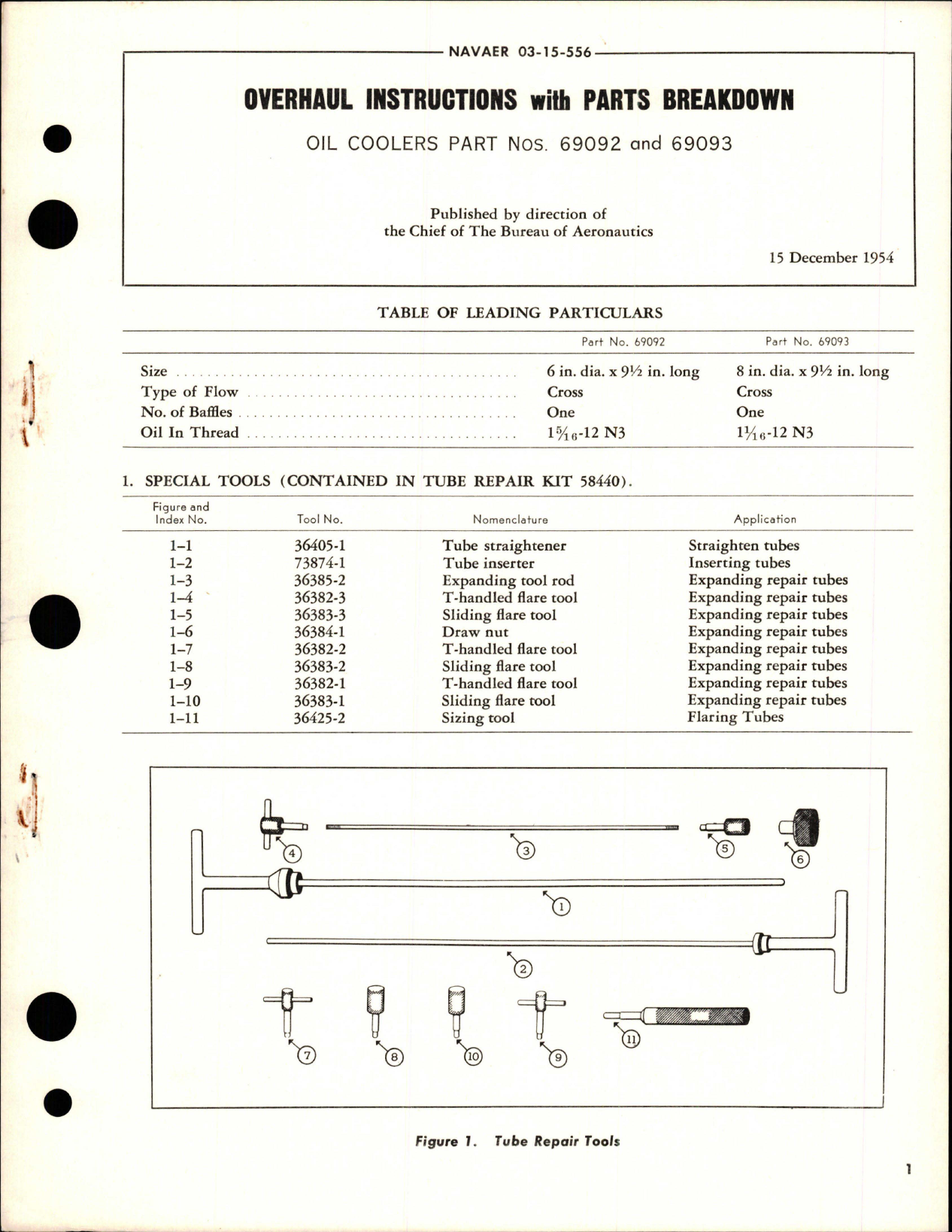 Sample page 1 from AirCorps Library document: Overhaul Instructions with Parts for Oil Coolers - Parts 69092 and 69093