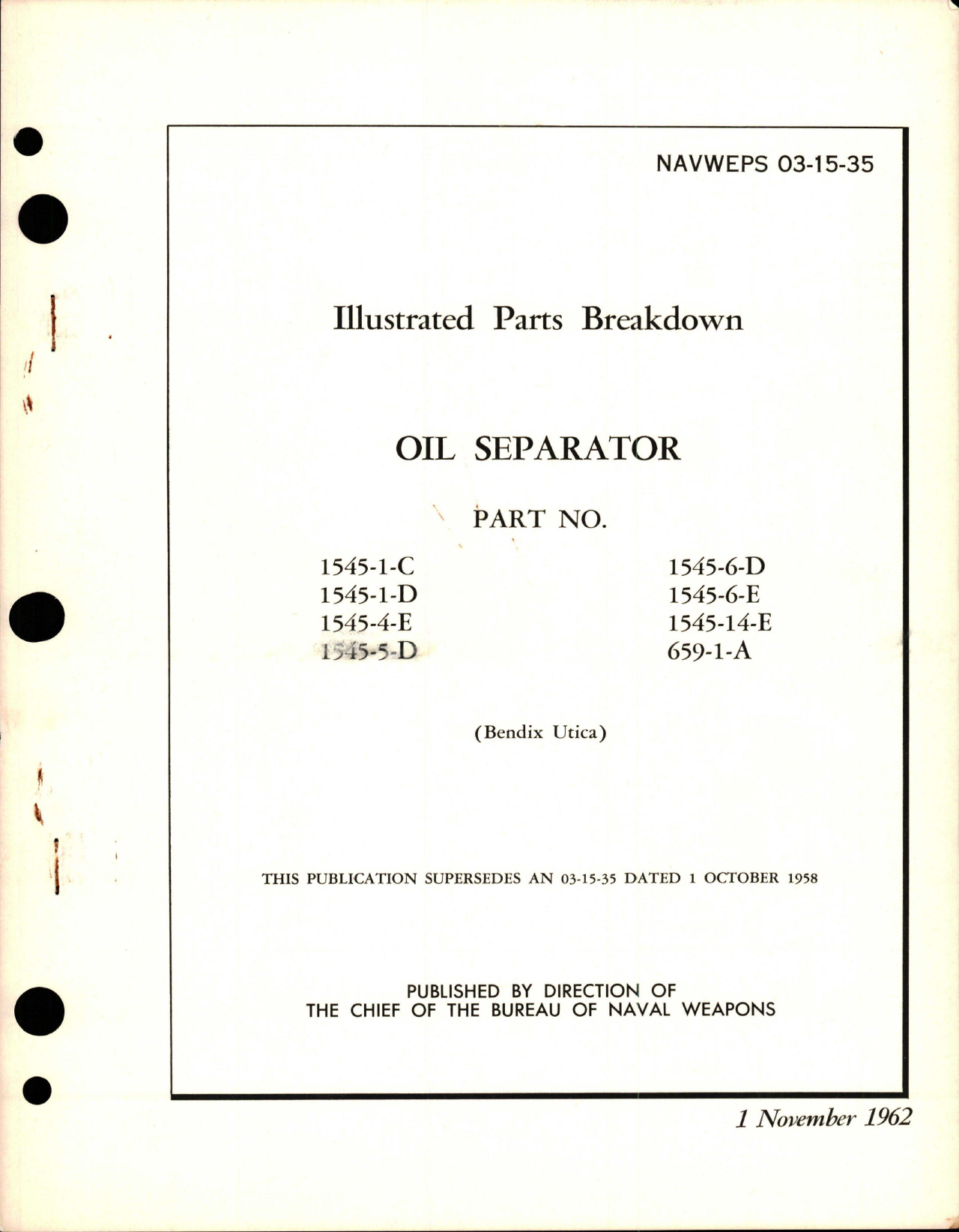 Sample page 1 from AirCorps Library document: Illustrated Parts Breakdown for Oil Separator