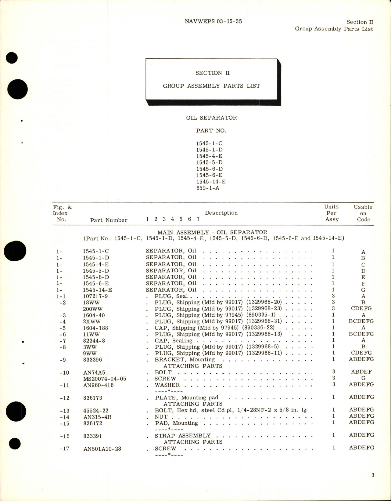 Sample page 7 from AirCorps Library document: Illustrated Parts Breakdown for Oil Separator
