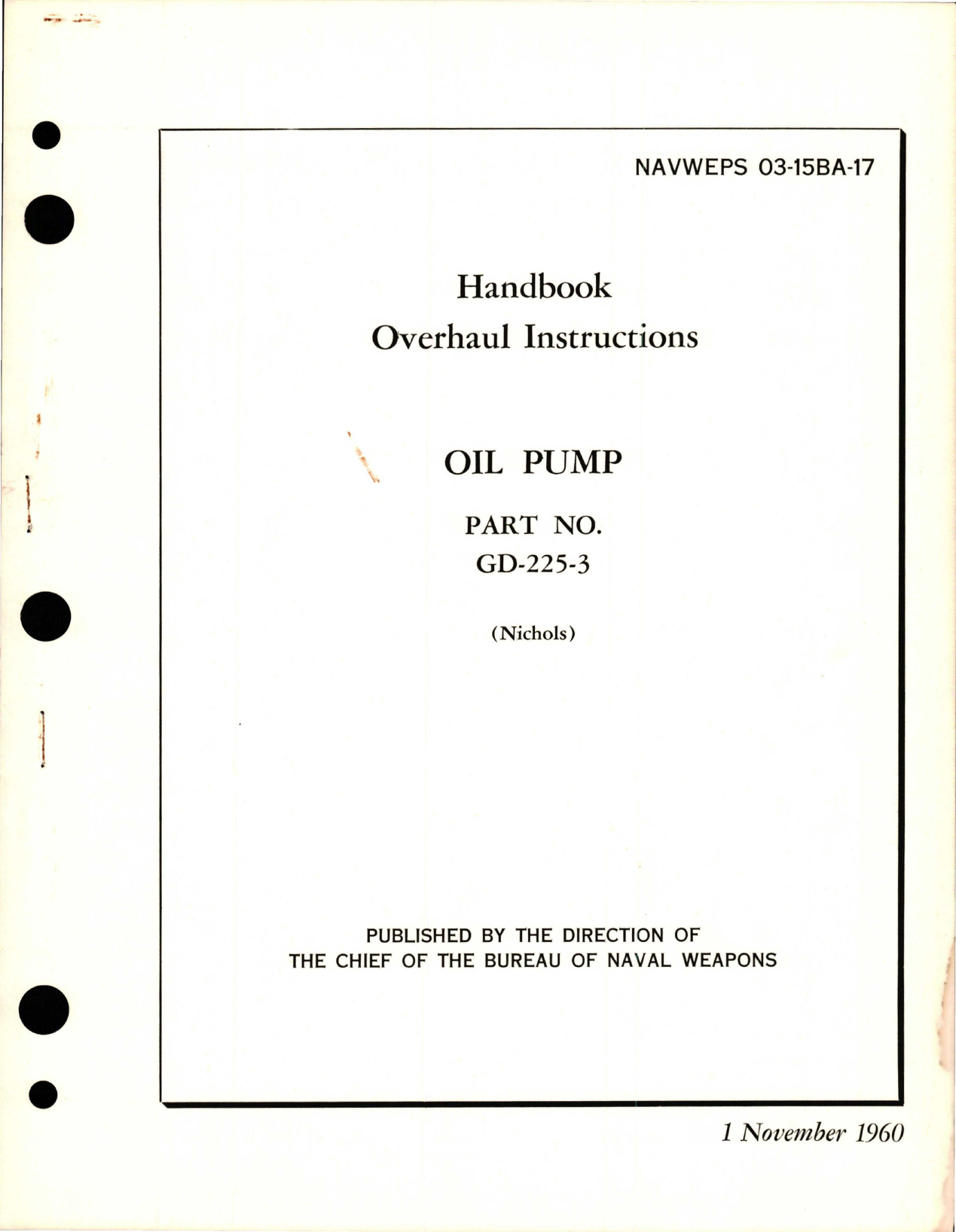 Sample page 1 from AirCorps Library document: Overhaul Instructions for Oil Pump - Part GD-225-3