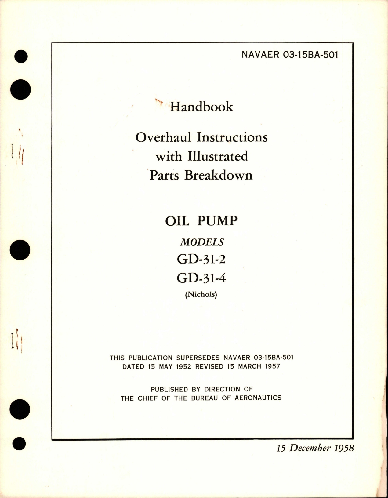 Sample page 1 from AirCorps Library document: Overhaul Instructions with Illustrated Parts Breakdown - Models GD-31-2, GD-31-4