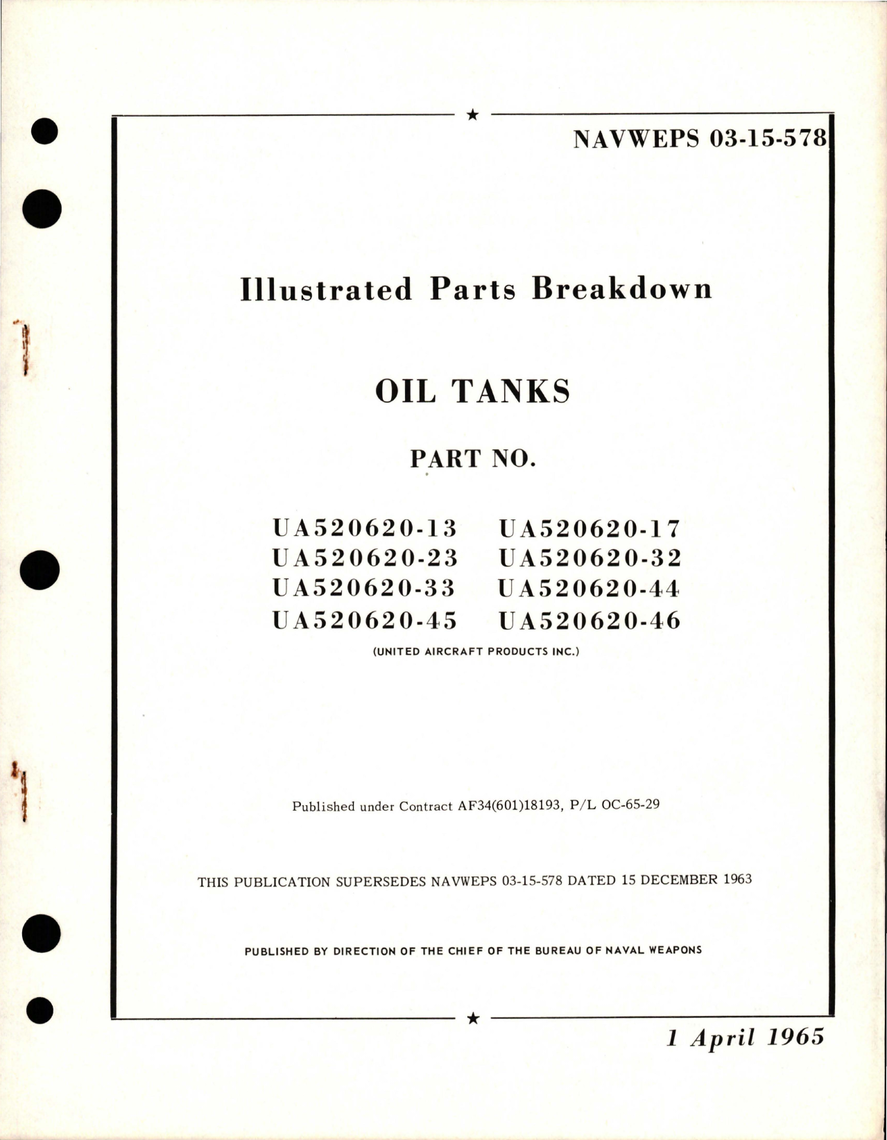 Sample page 1 from AirCorps Library document: Illustrated Parts Breakdown for Oil Tanks